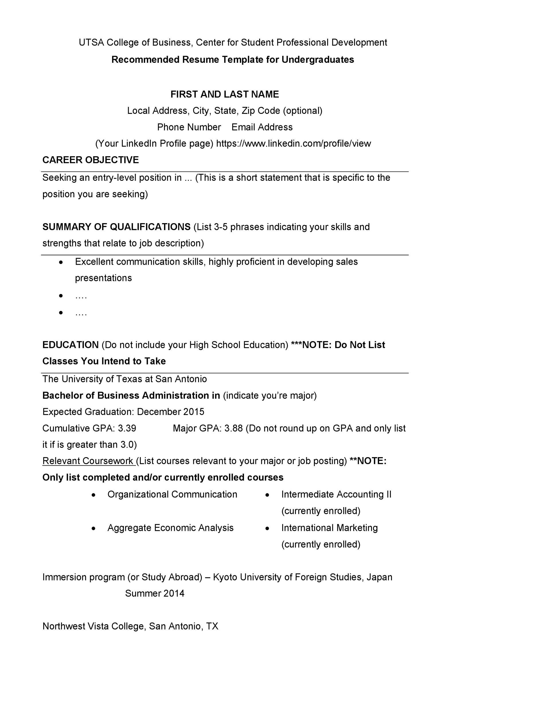 Recommended Resume Template