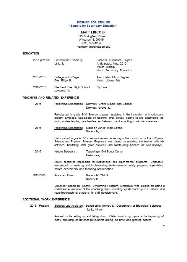 Format for Resume