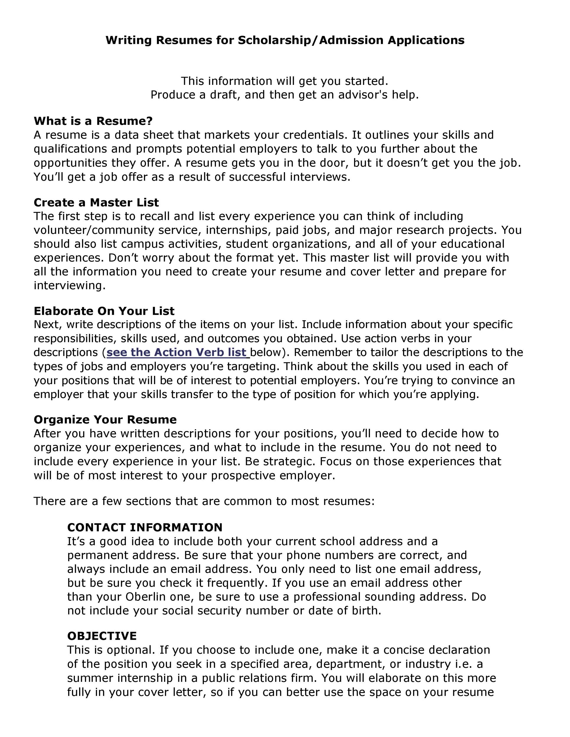 Writing Resumes for Scholarship