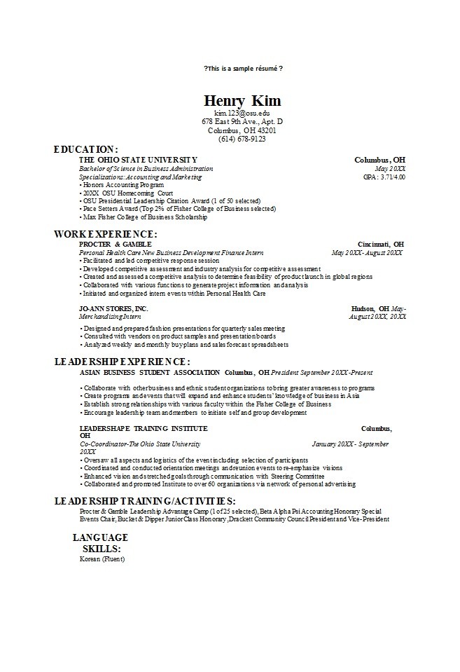 Sample One Page Resumes