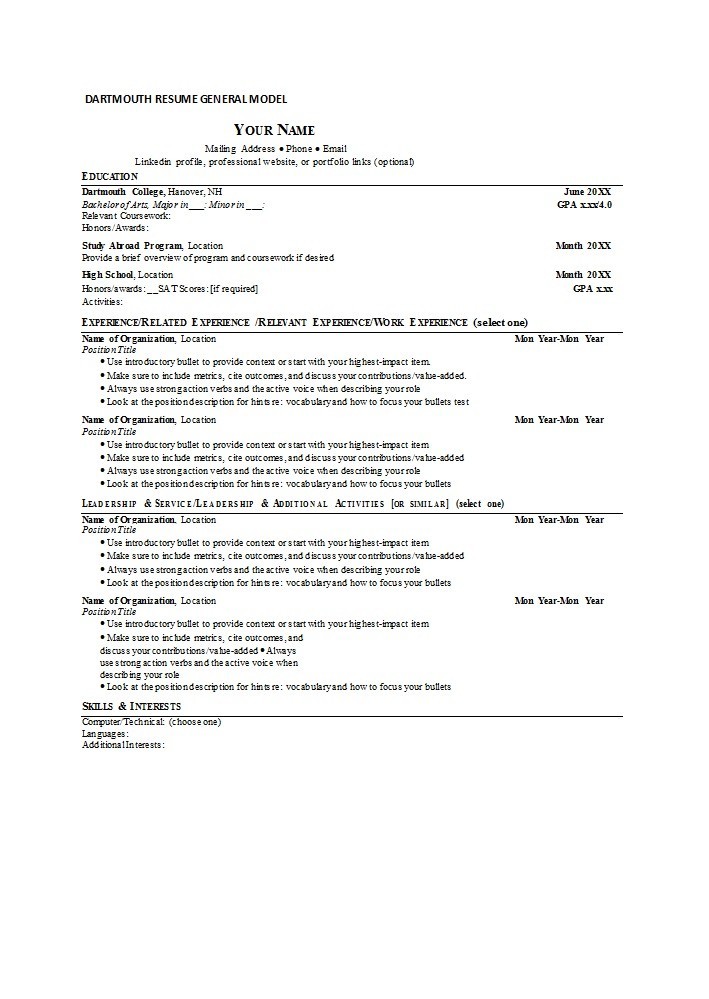 Dartmouth Resume General Model