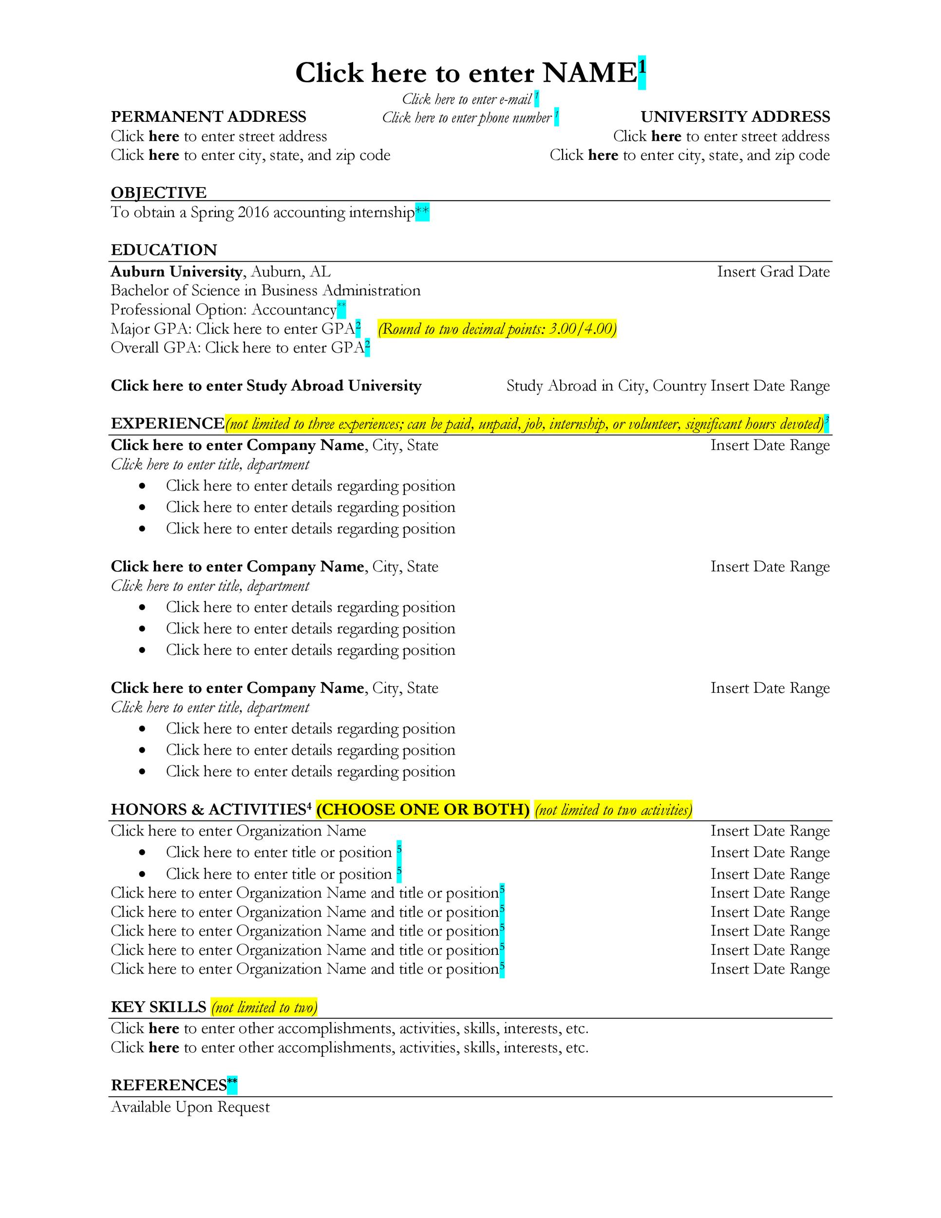 College Resume Template (Doc)