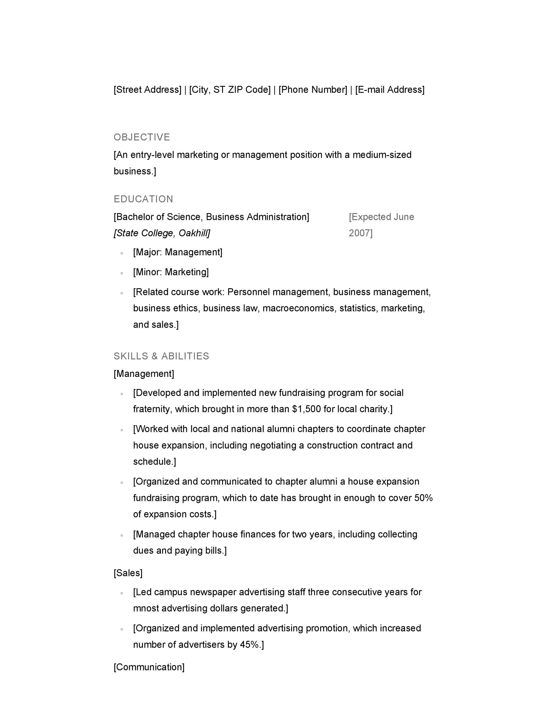 Structure for College Resume