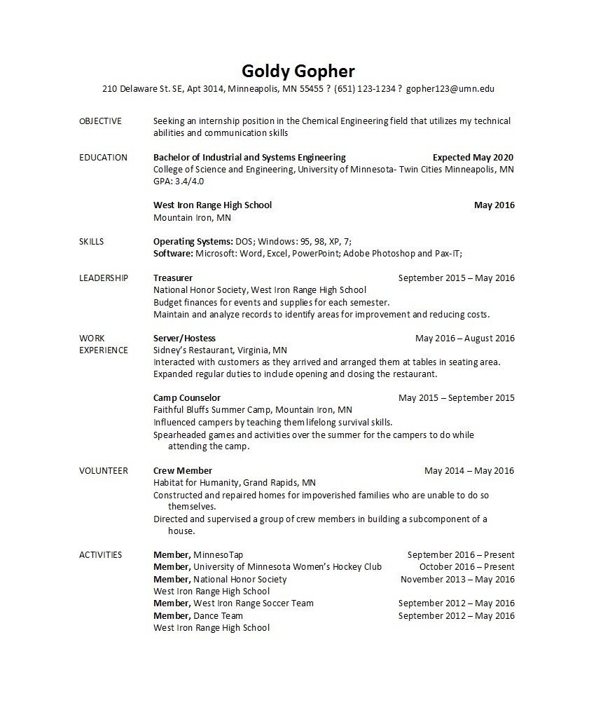 Examples: College Resume Template