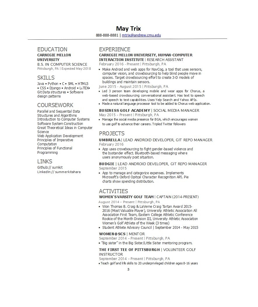 Two-Column College Resume