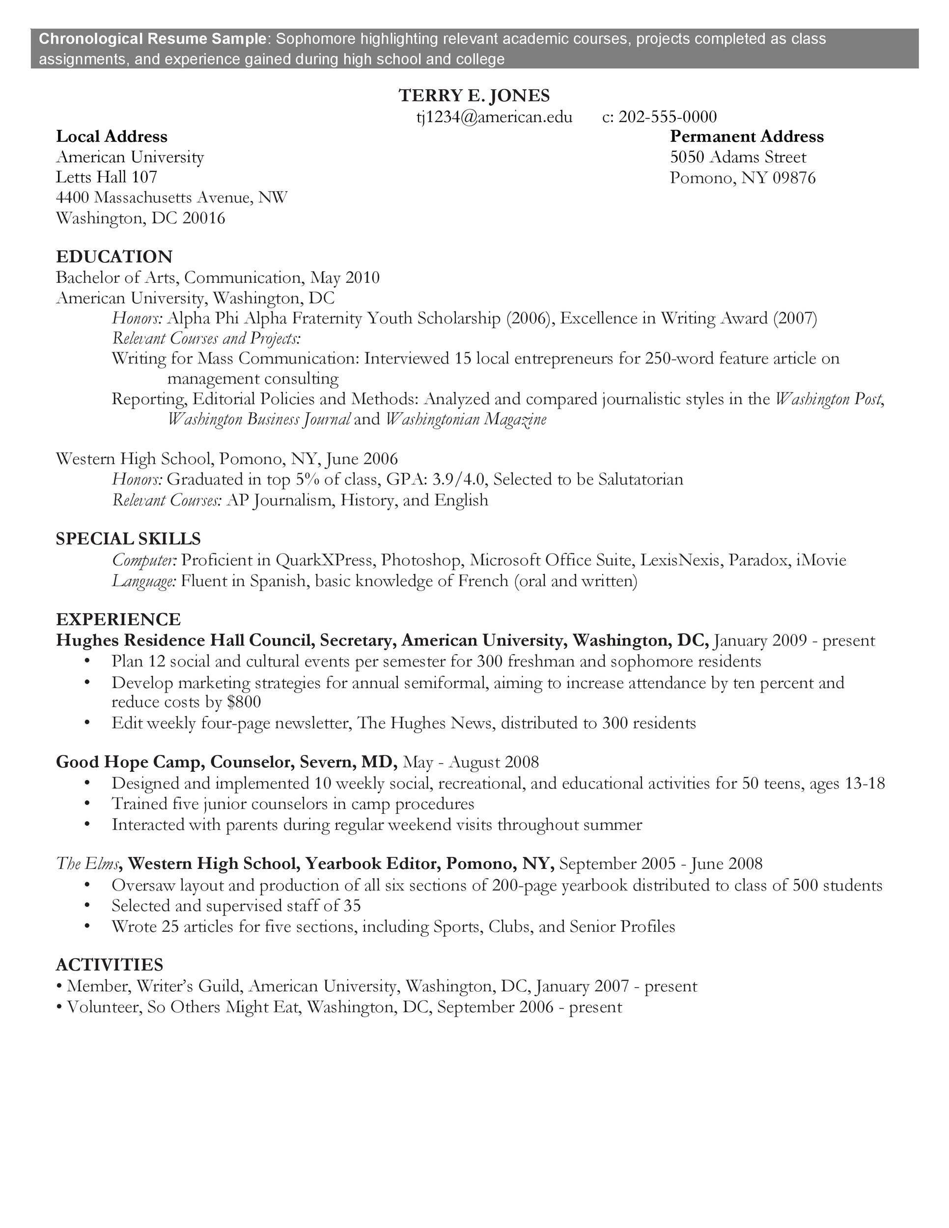 Chronological Resume Sample