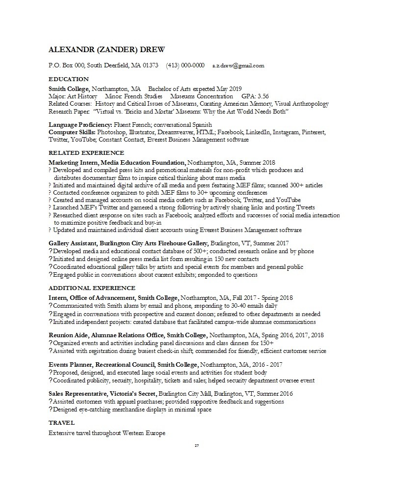 College Resume Outline Sample