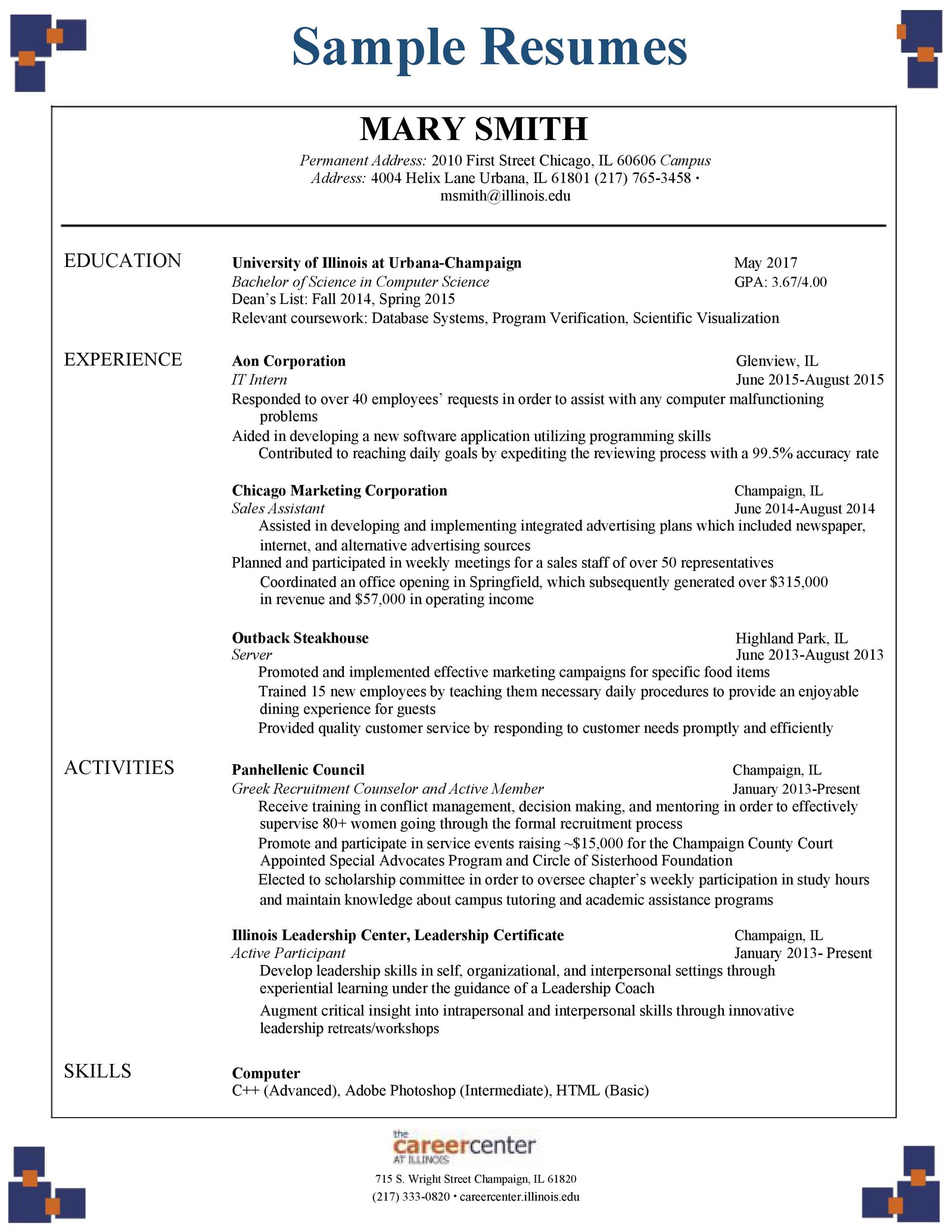Blue Sample Resumes