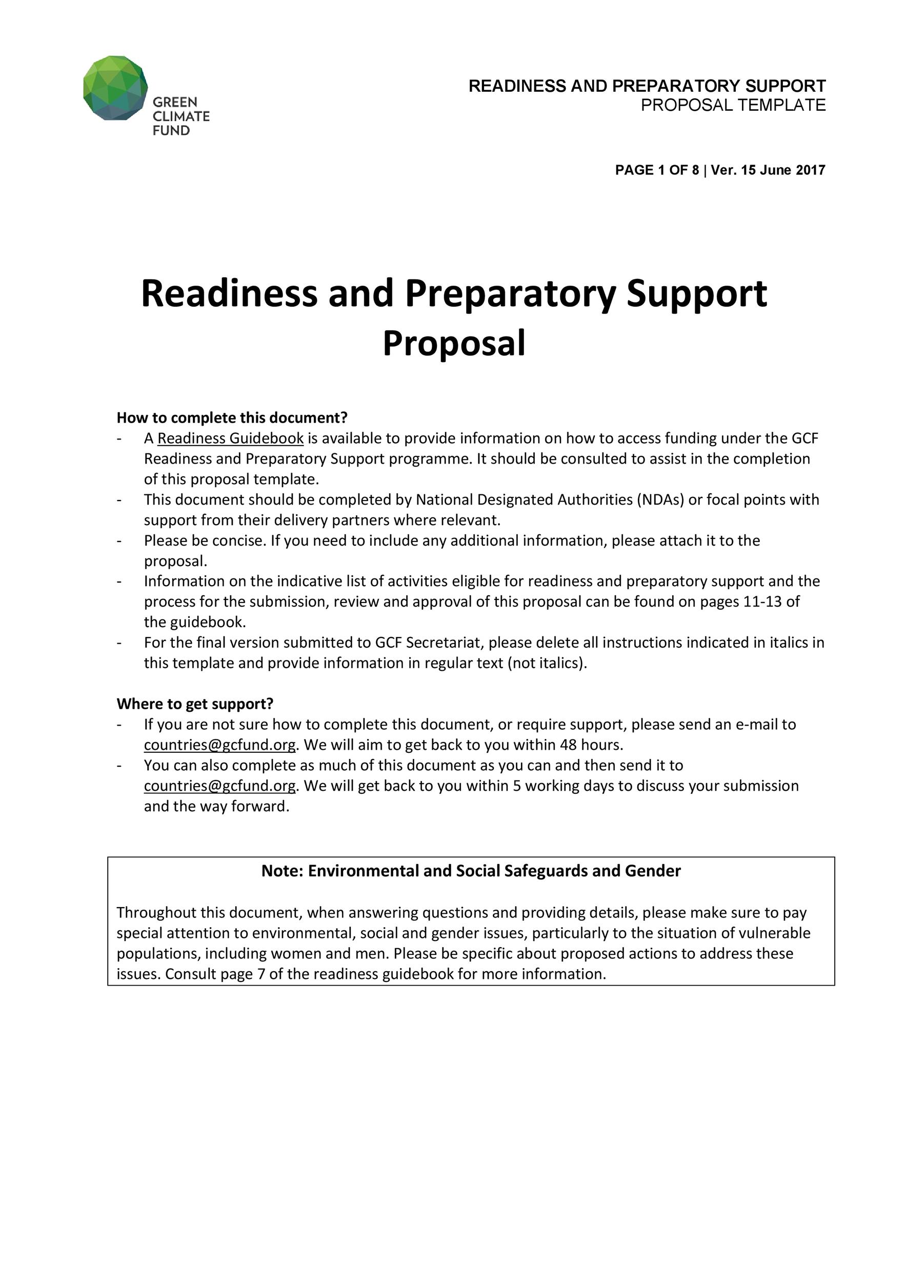 Readiness and Preparatory Support Proposal