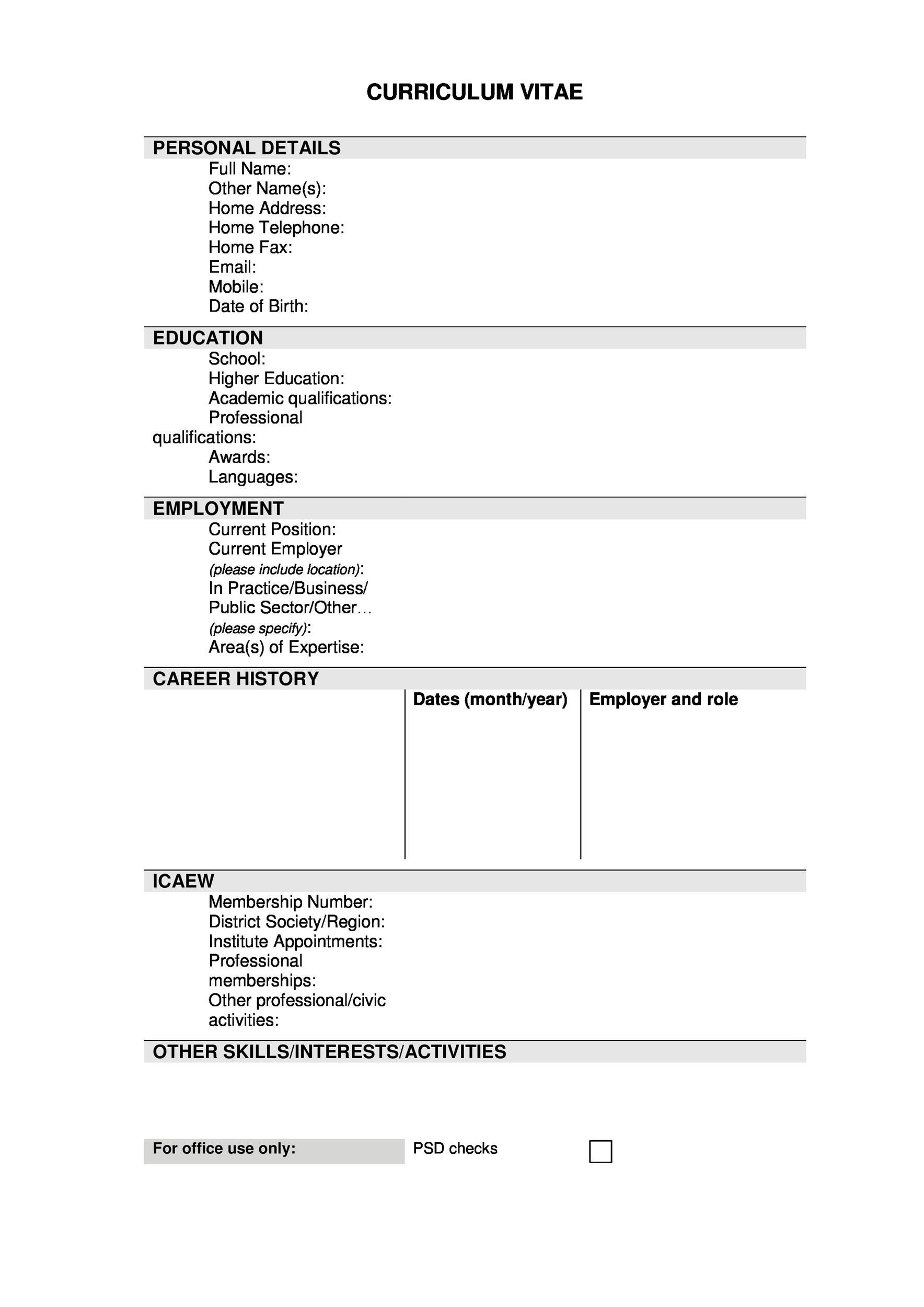One-Page Curriculum Vitae Template