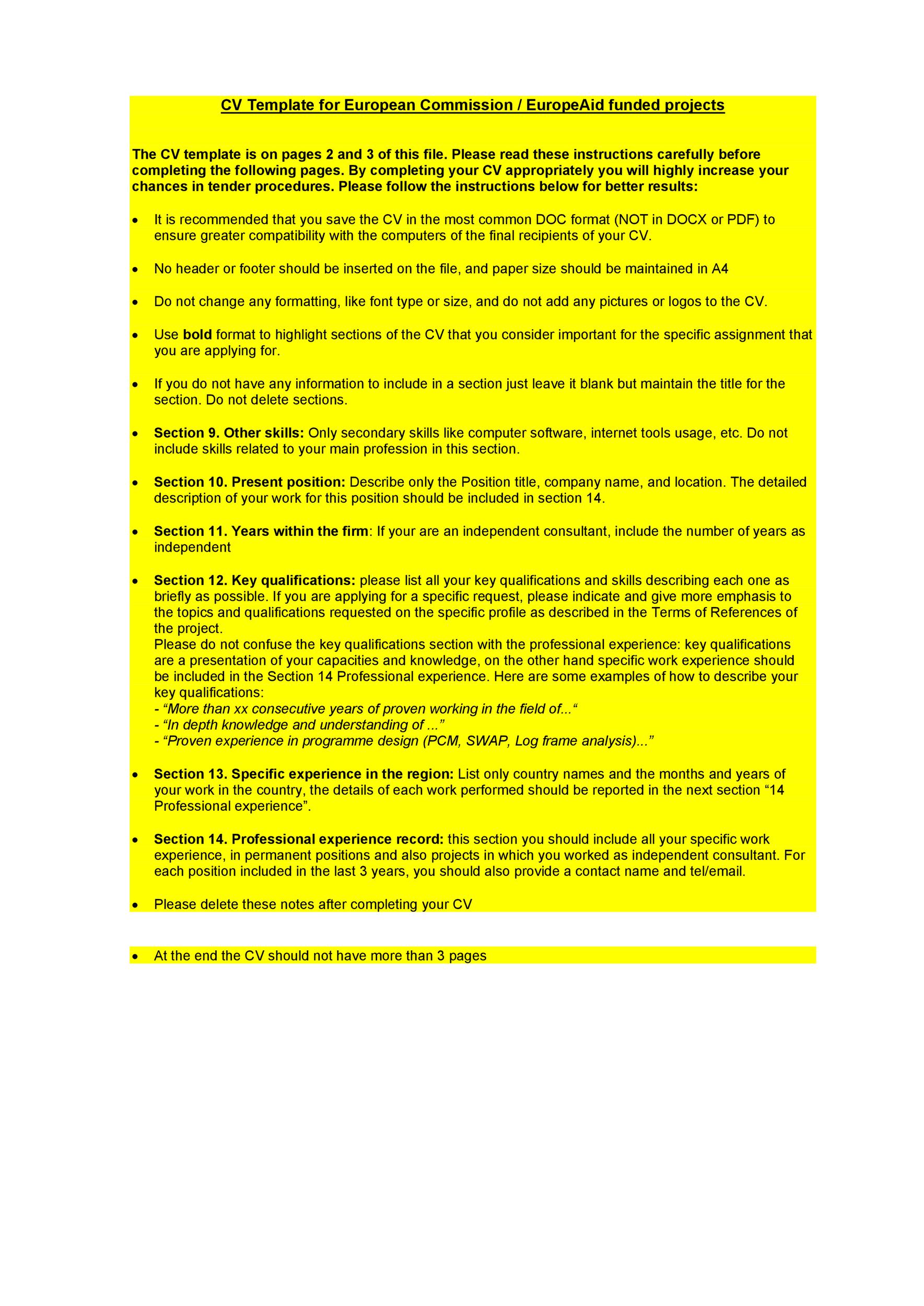 CV Template for European Commission