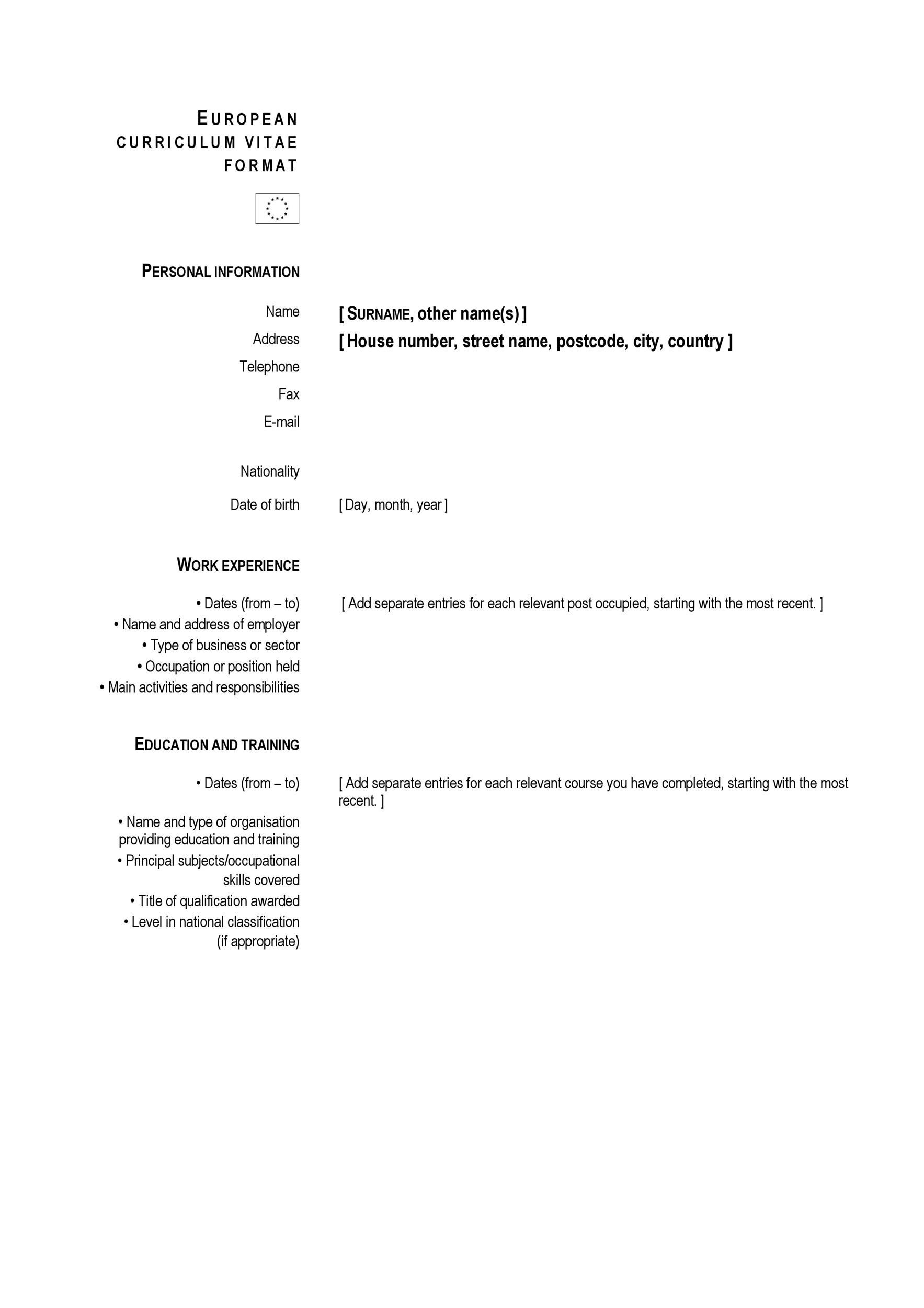 European Curriculum Vitae Format