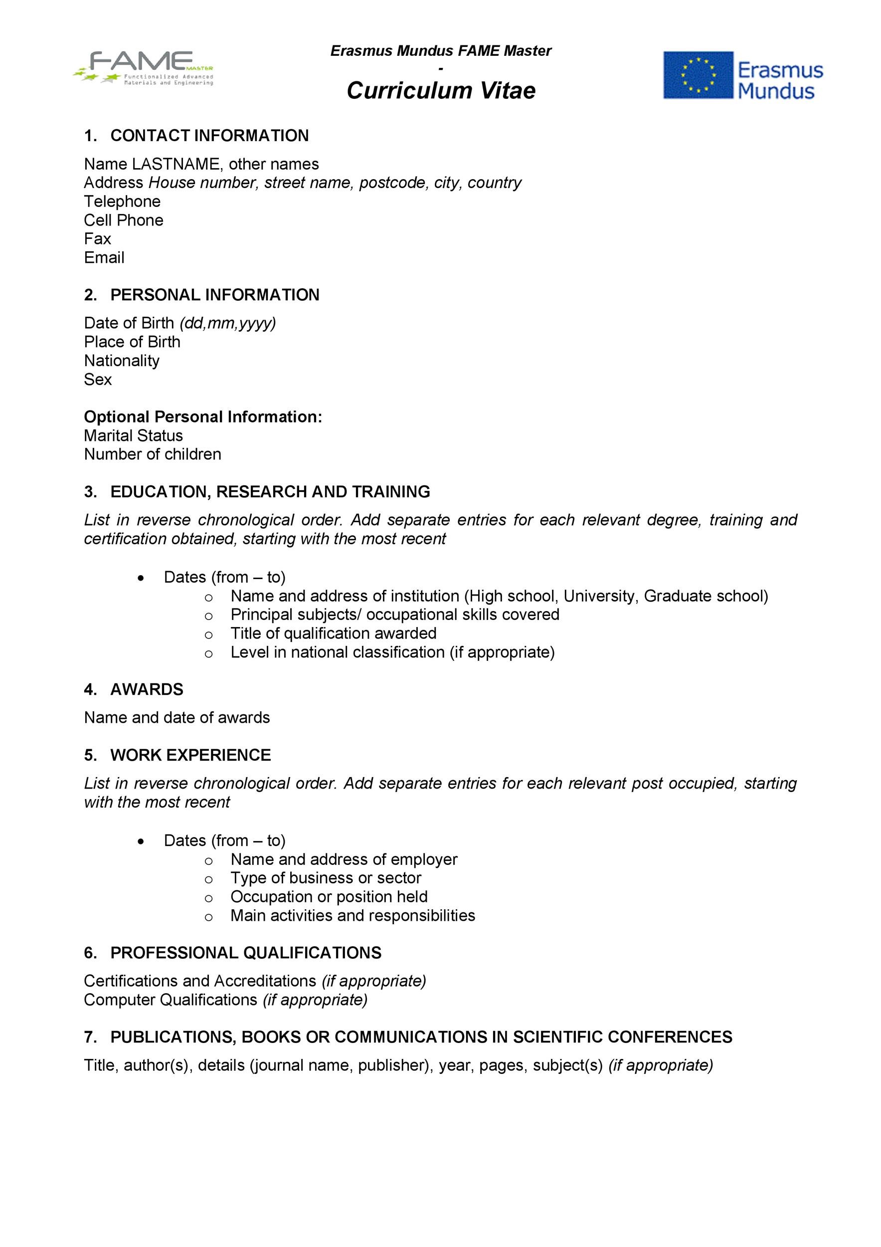 Curriculum Vitae Format