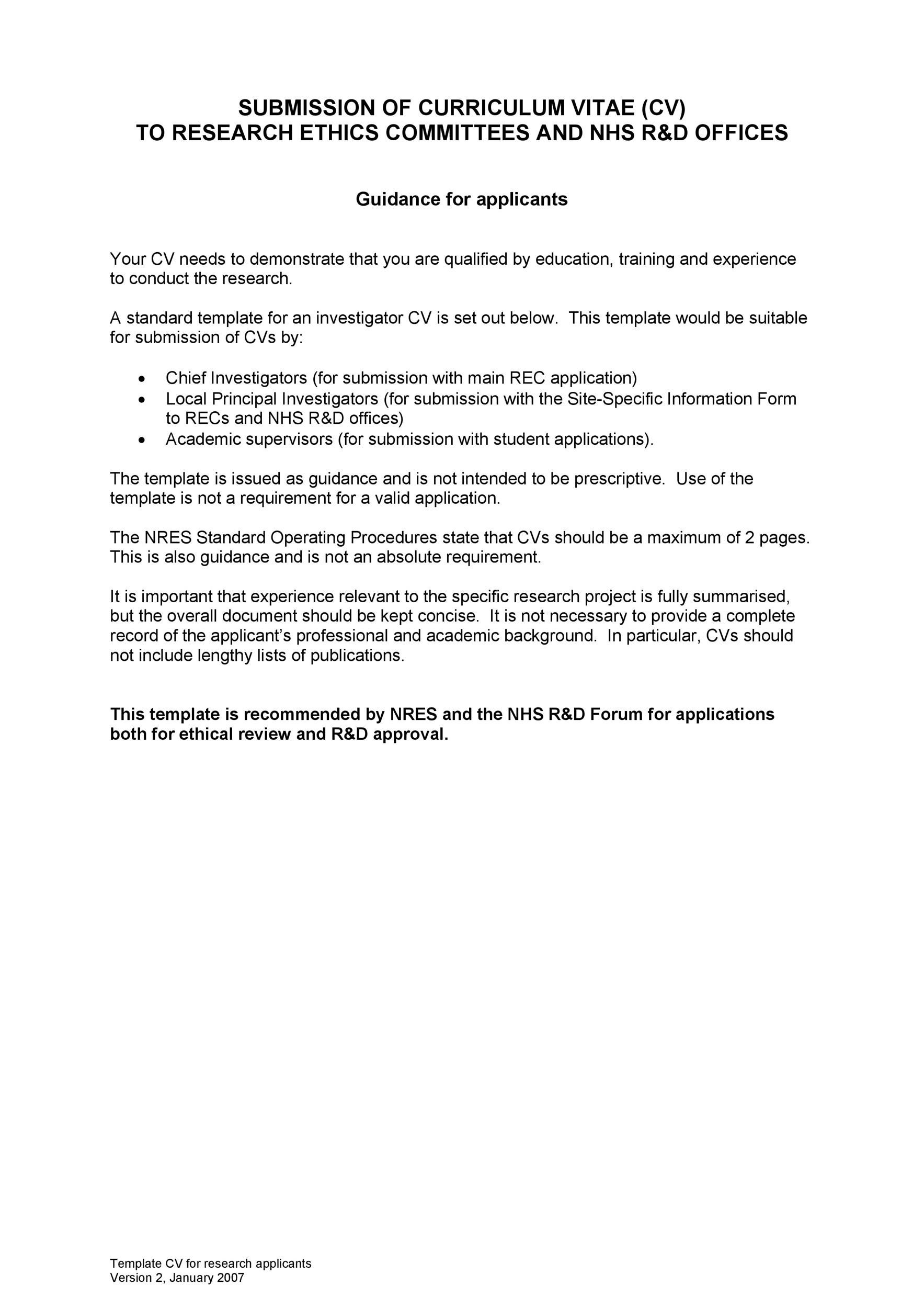 Submission of Curriculum Vitae