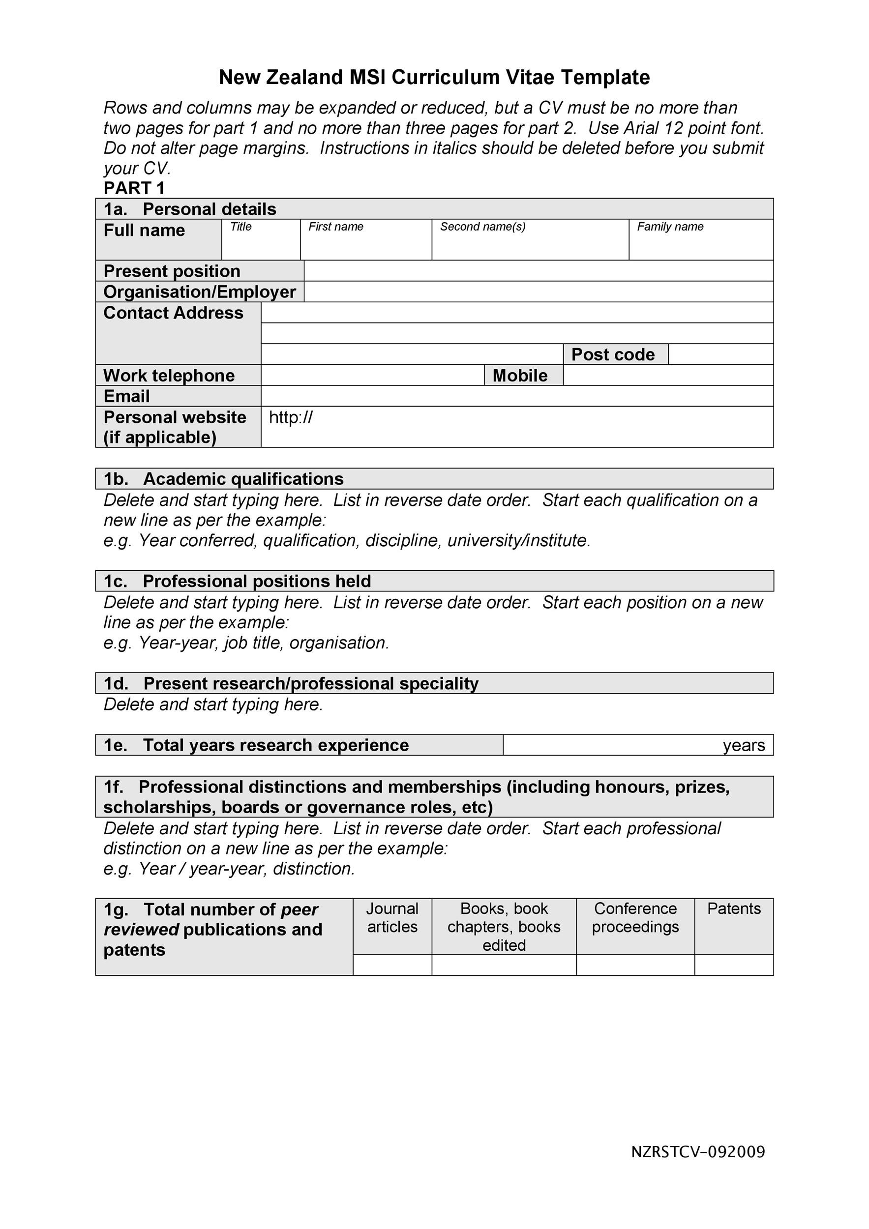 MSI Curriculum Vitae Template