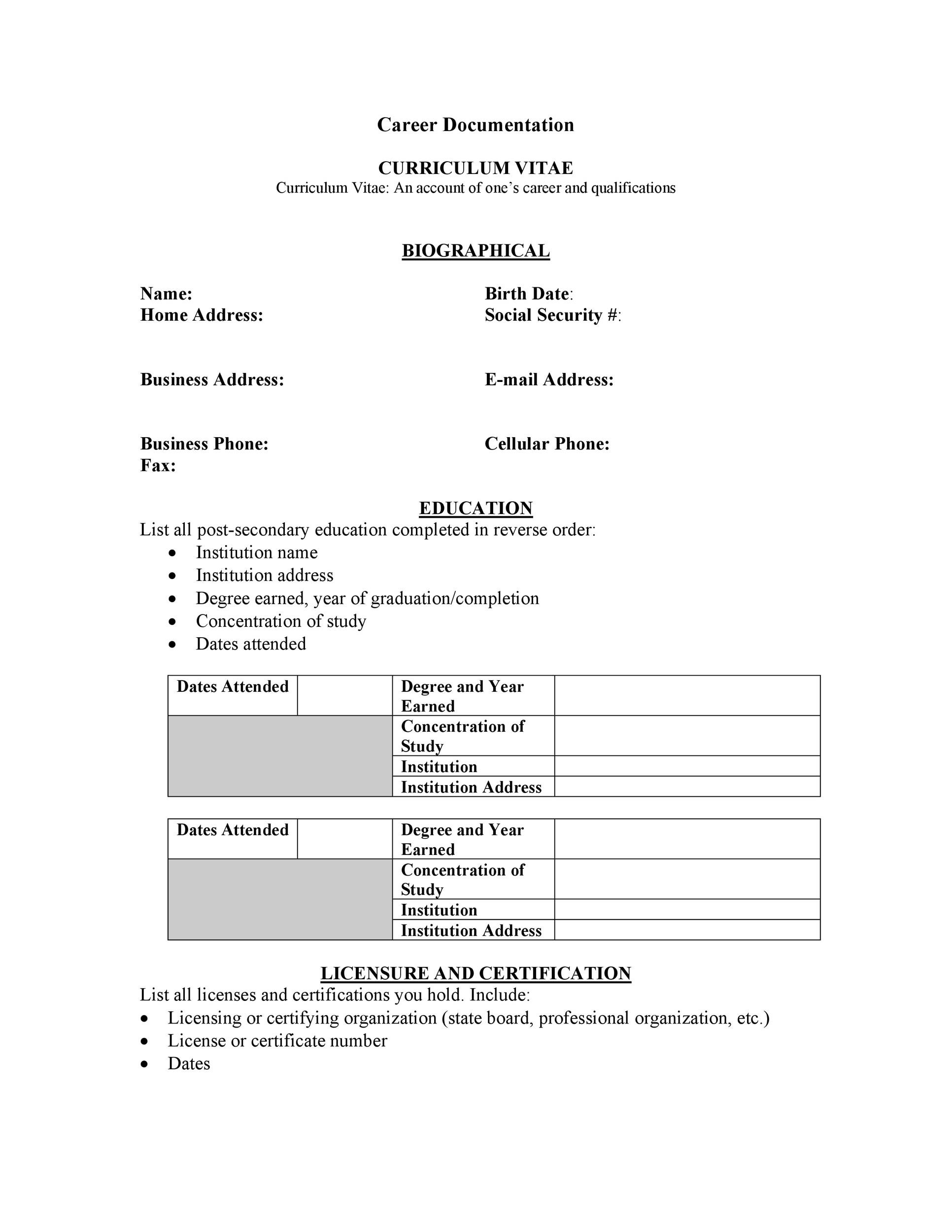 Career Documentation - Curriculum Vitae