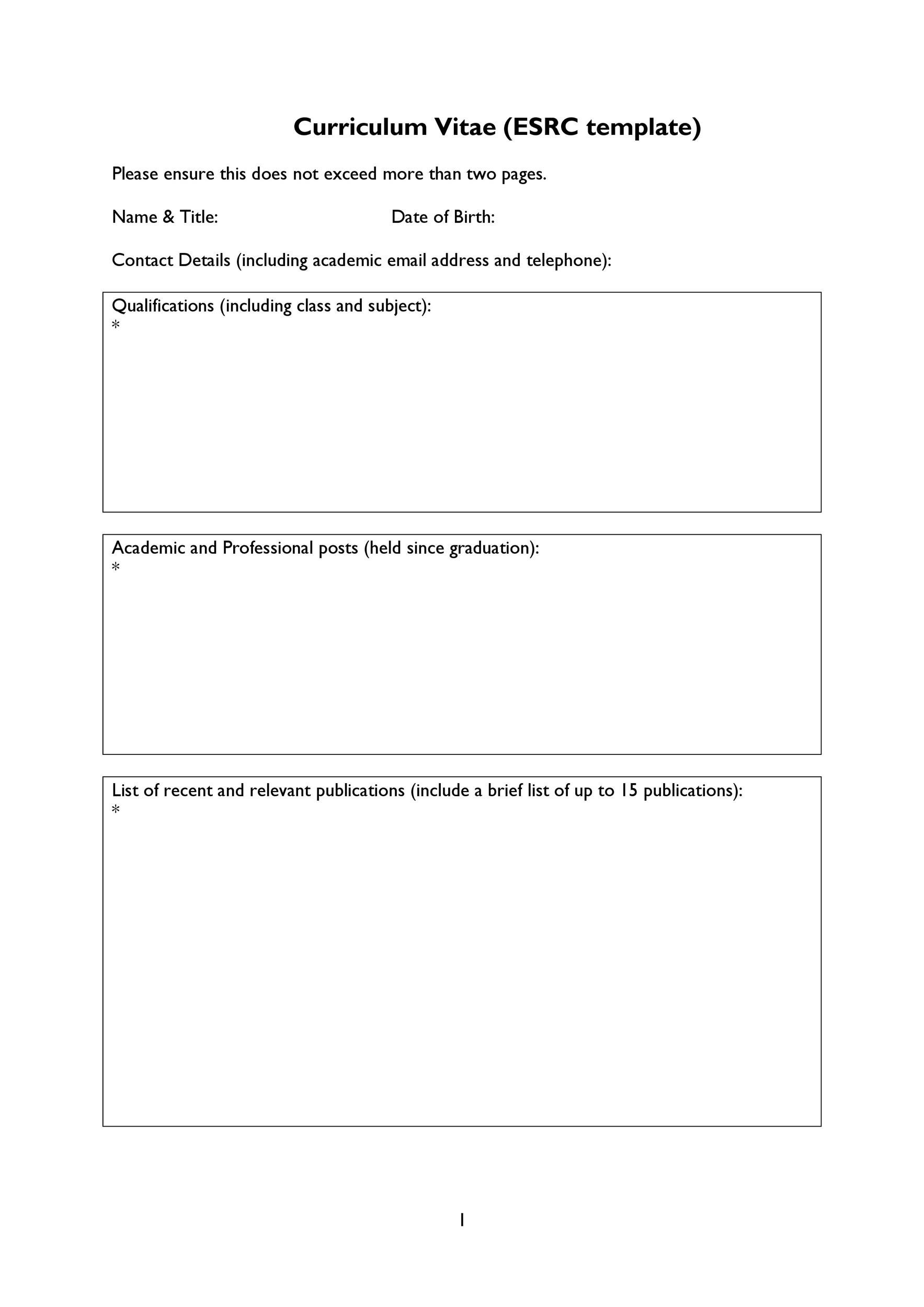 Curriculum Vitae (ESRC Template)