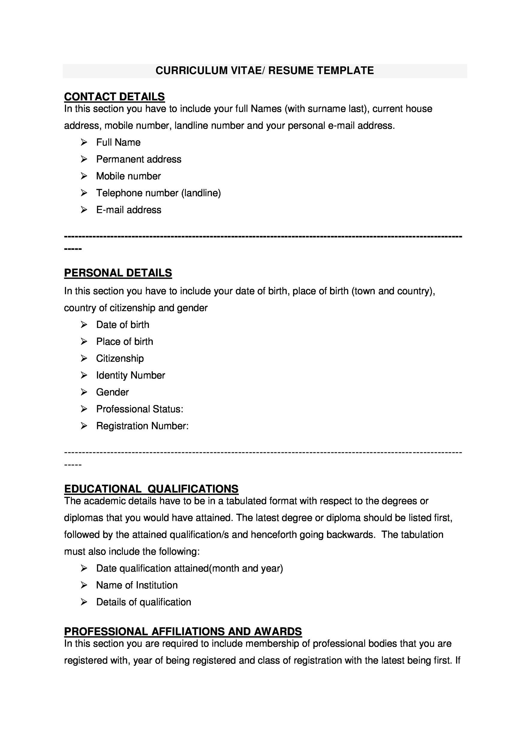 Curriculum Vitae/ Resume Template