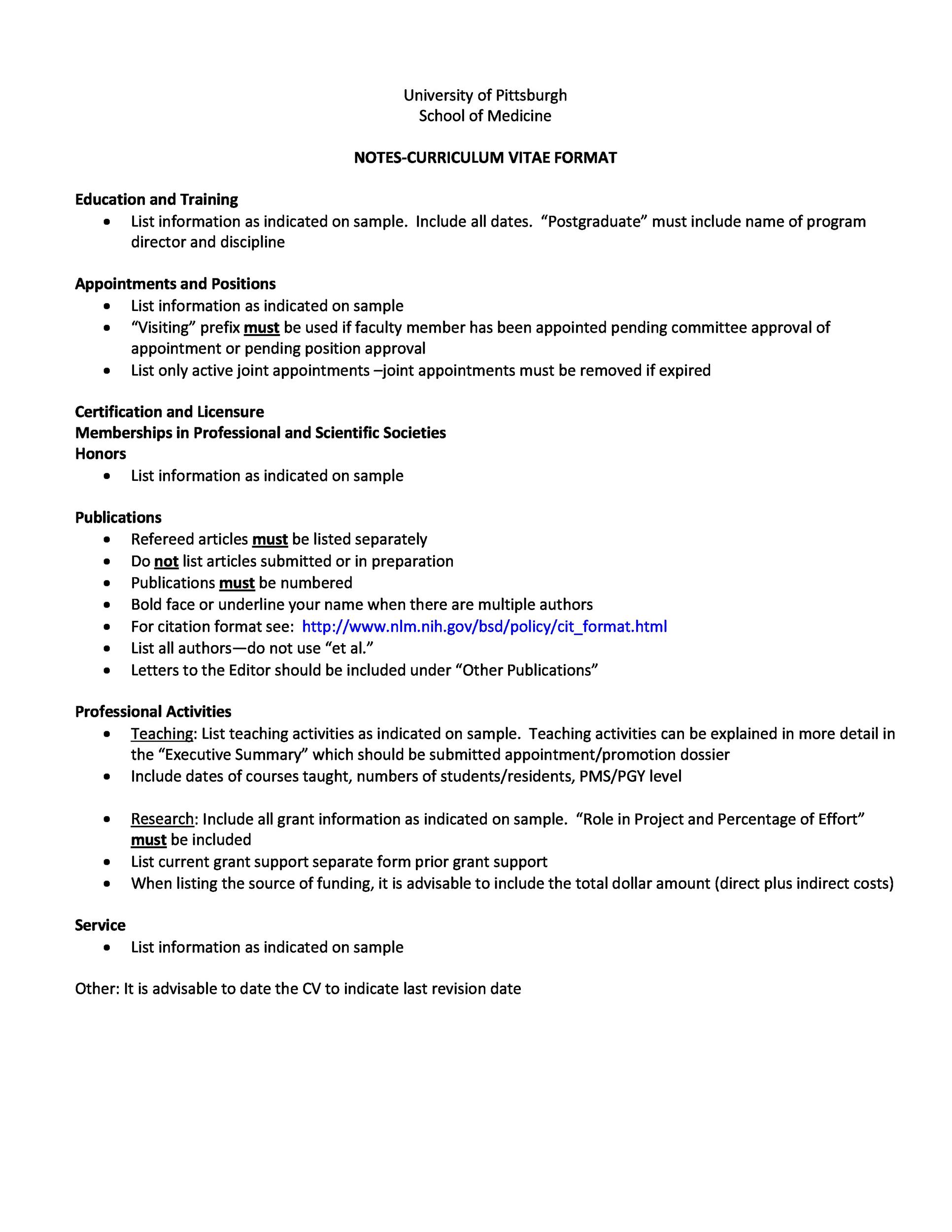 Notes - Curriculum Vitae Format