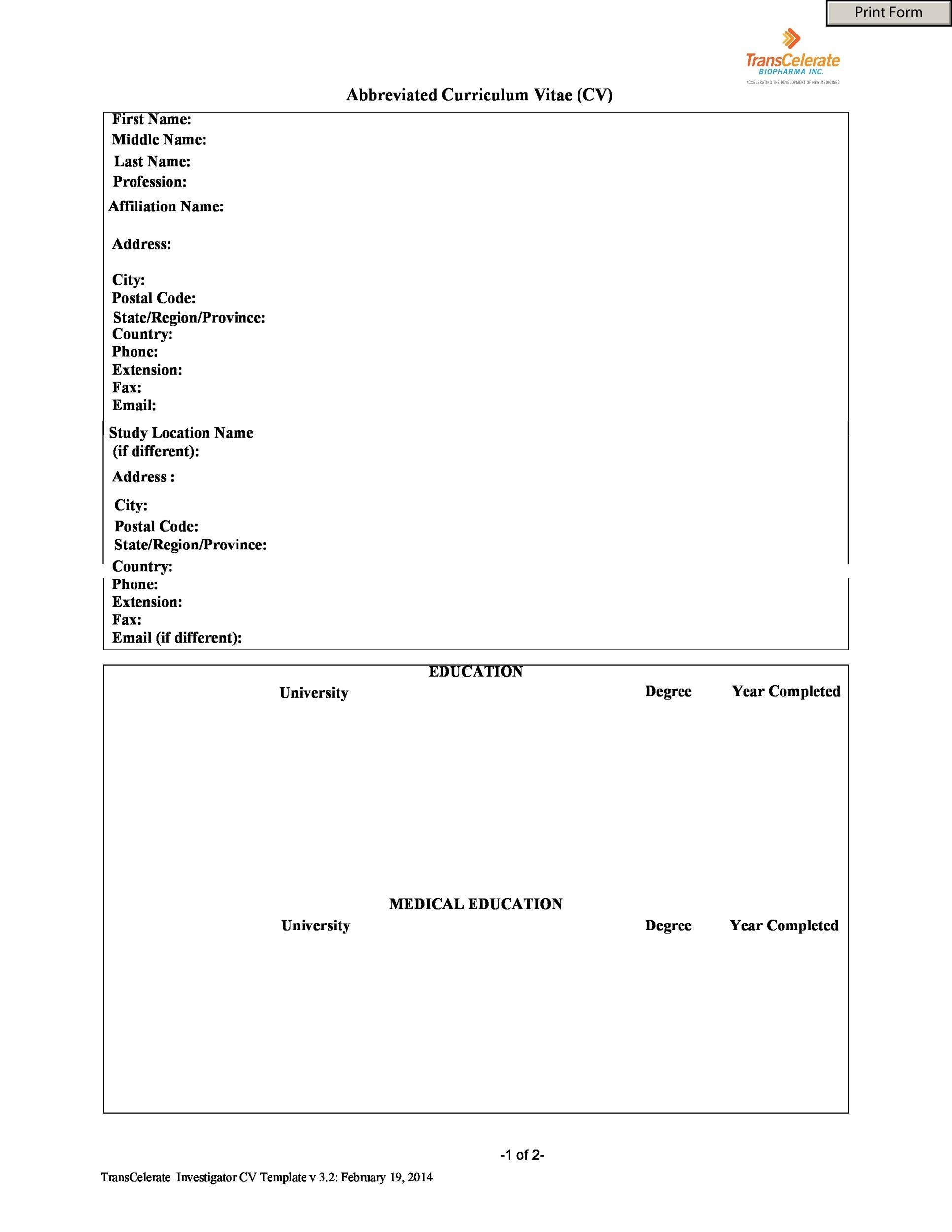 Abbreviated Curriculum Vitae (CV)