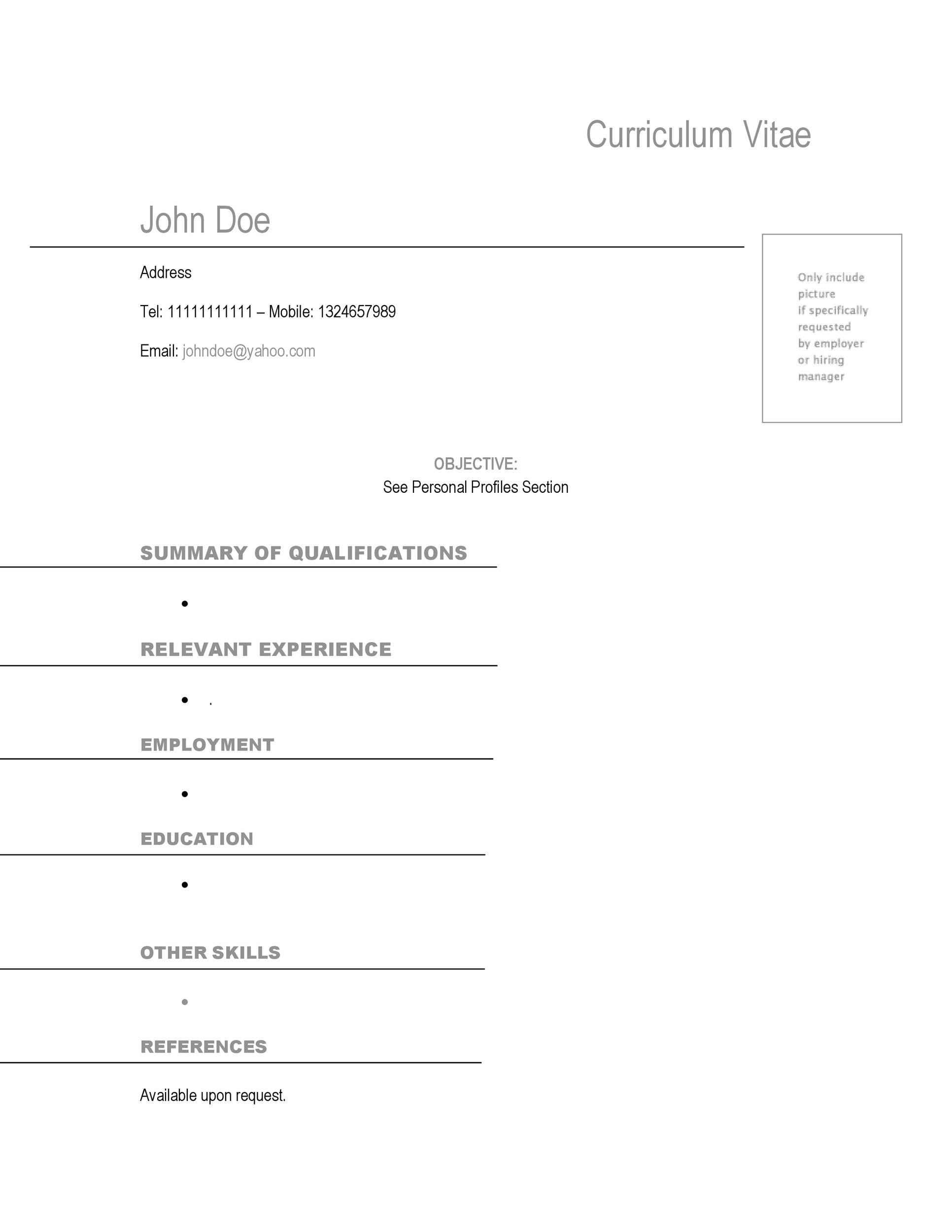 Simple Curriculum Vitae Sample