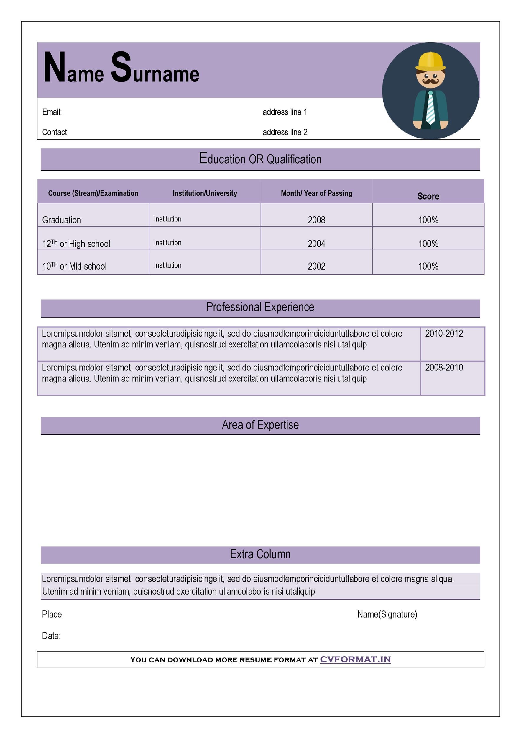 Purple Curriculum Vitae Template
