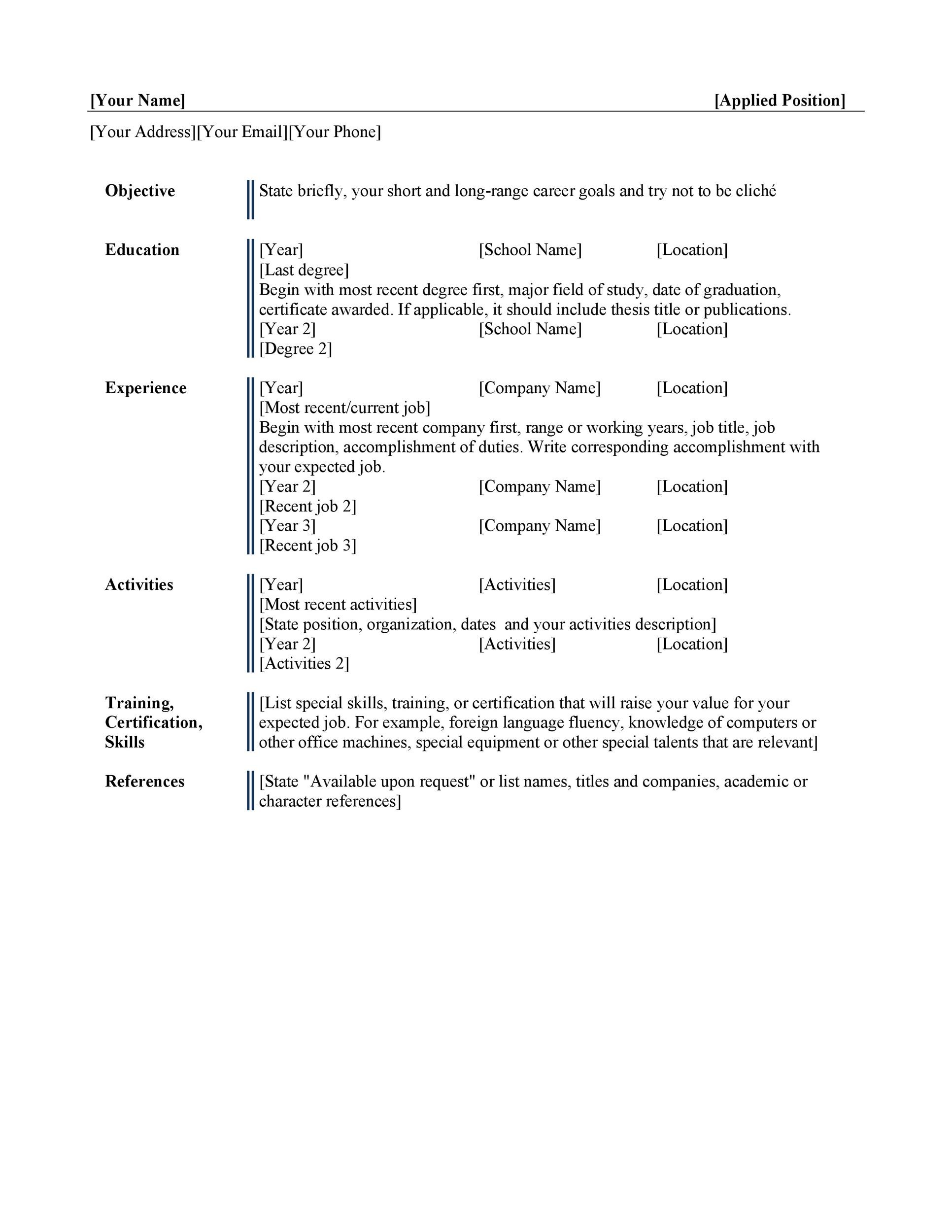 One-Page Curriculum Vitae