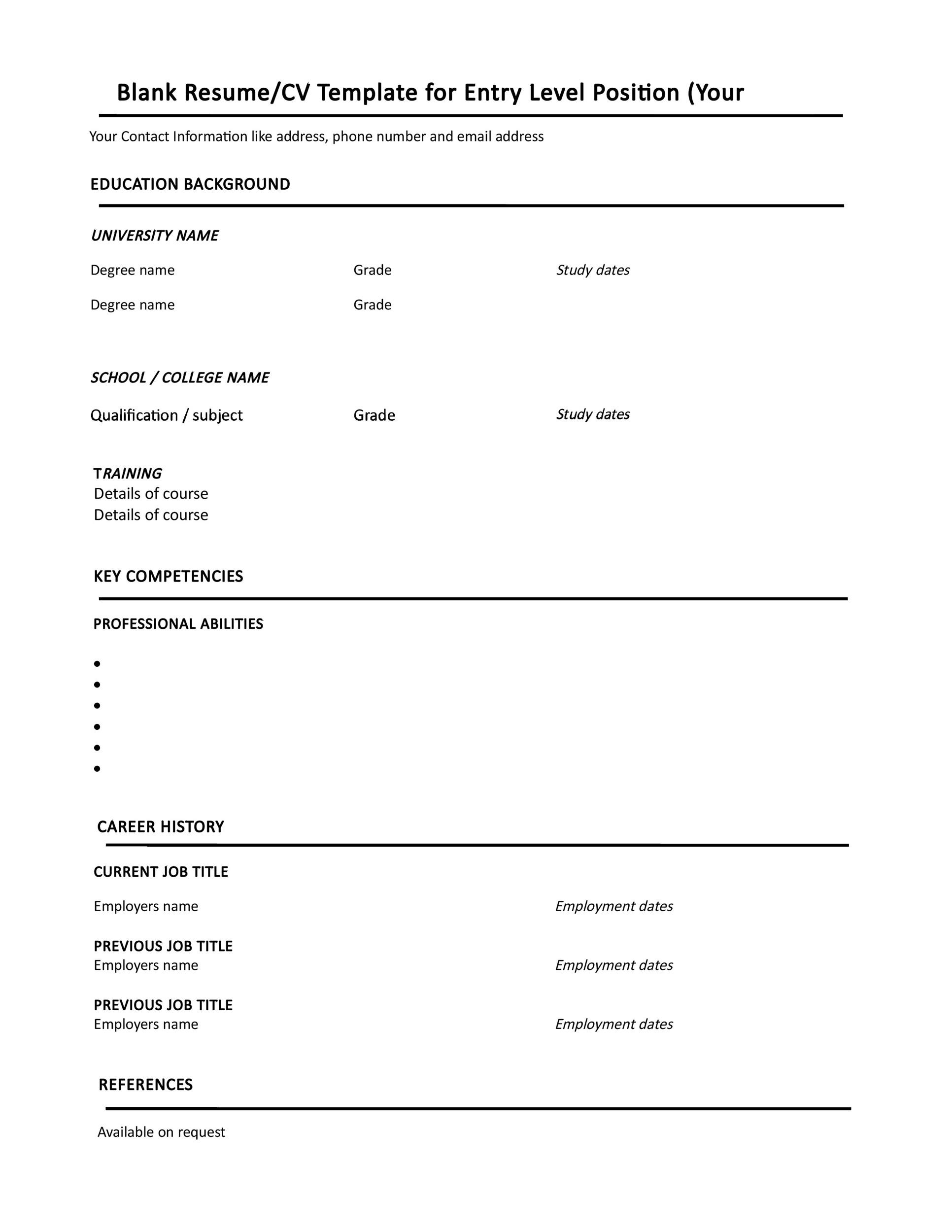 Blank Resume / CV Template
