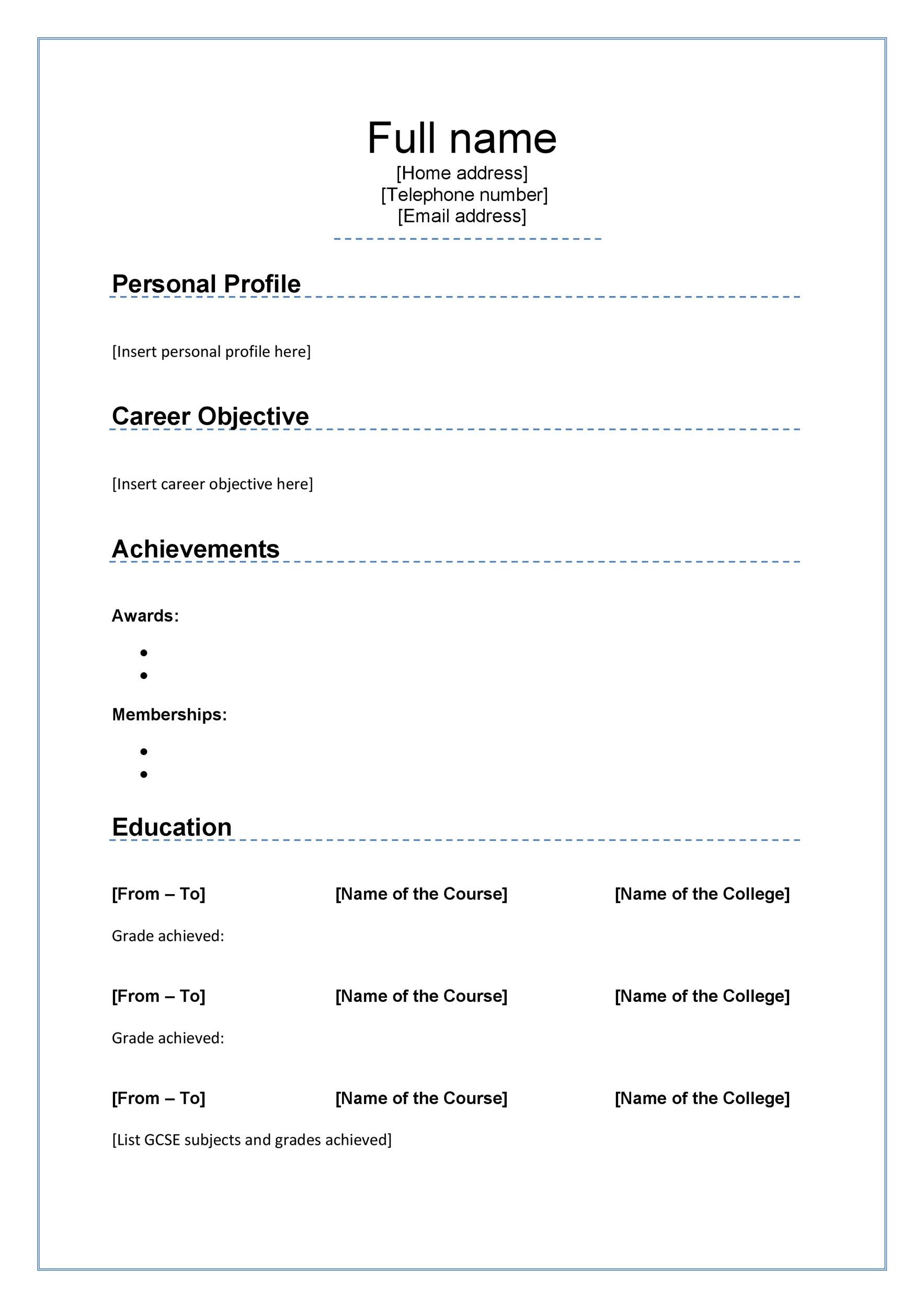 Blank Curriculum Vitae Template