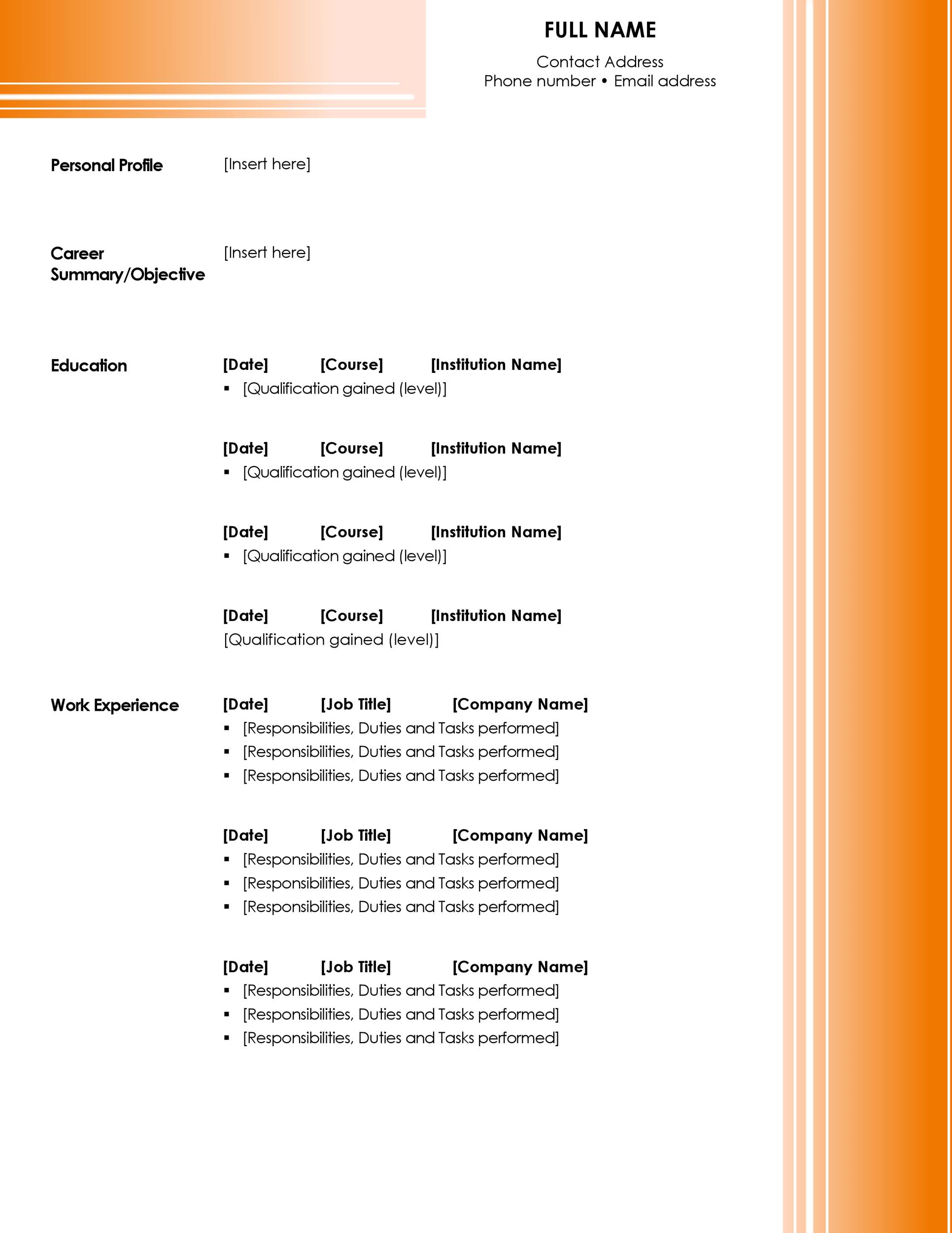 Orange Curriculum Vitae Format