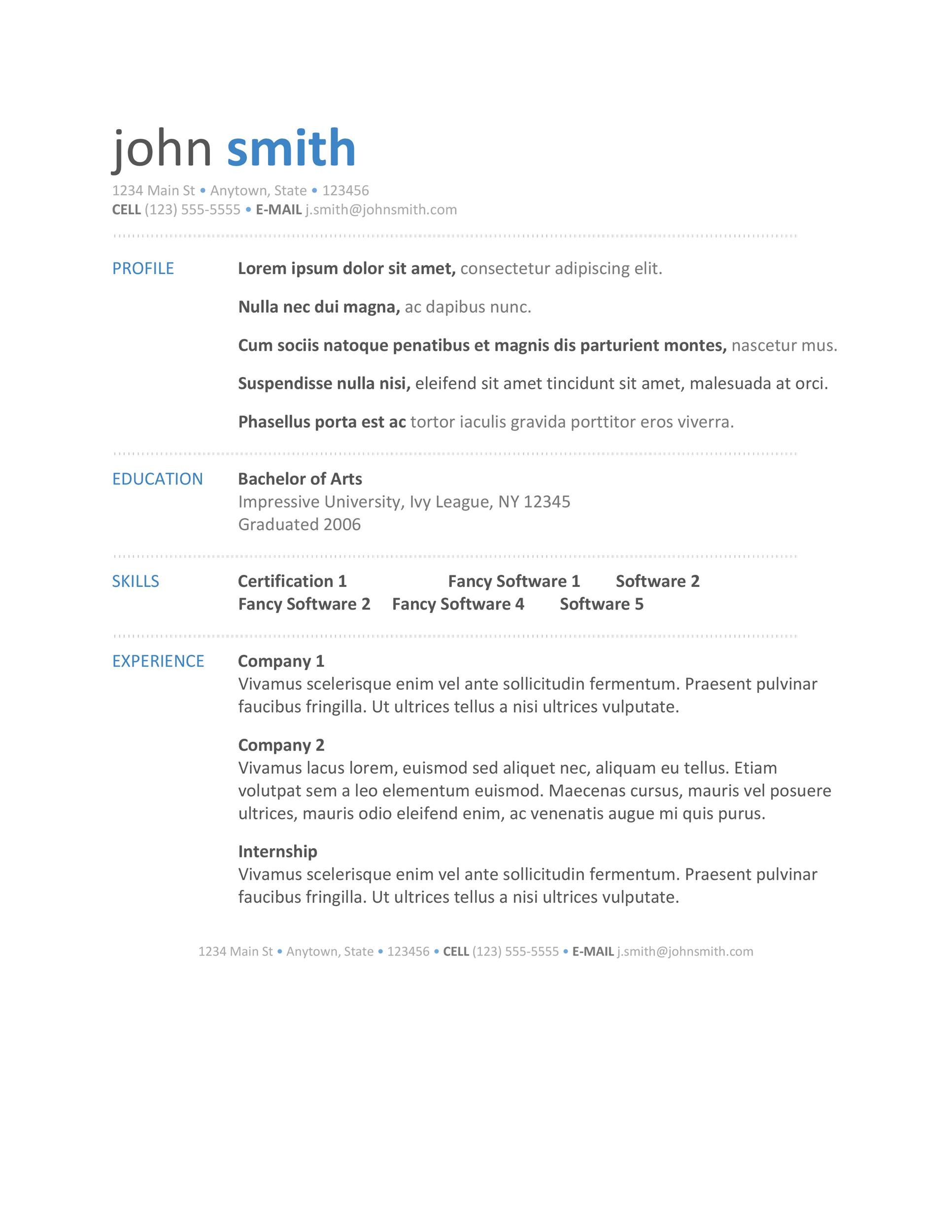 One-Page Curriculum Vitae Format