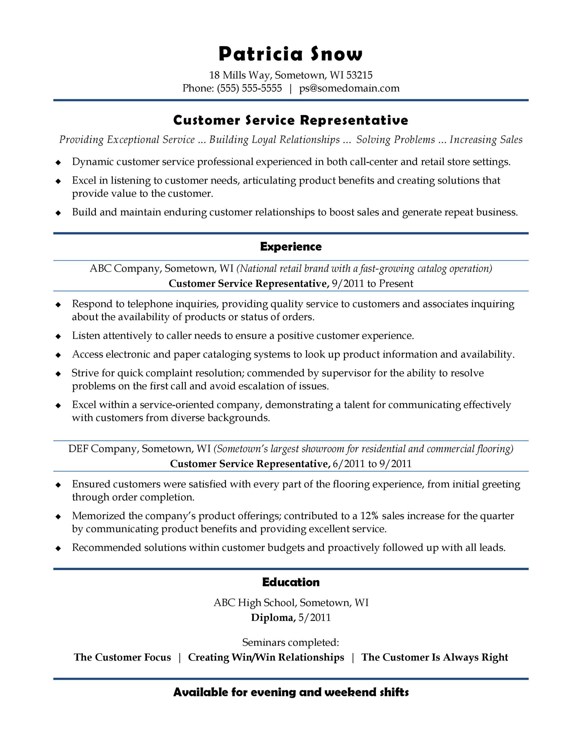 Customer Service Rep Template