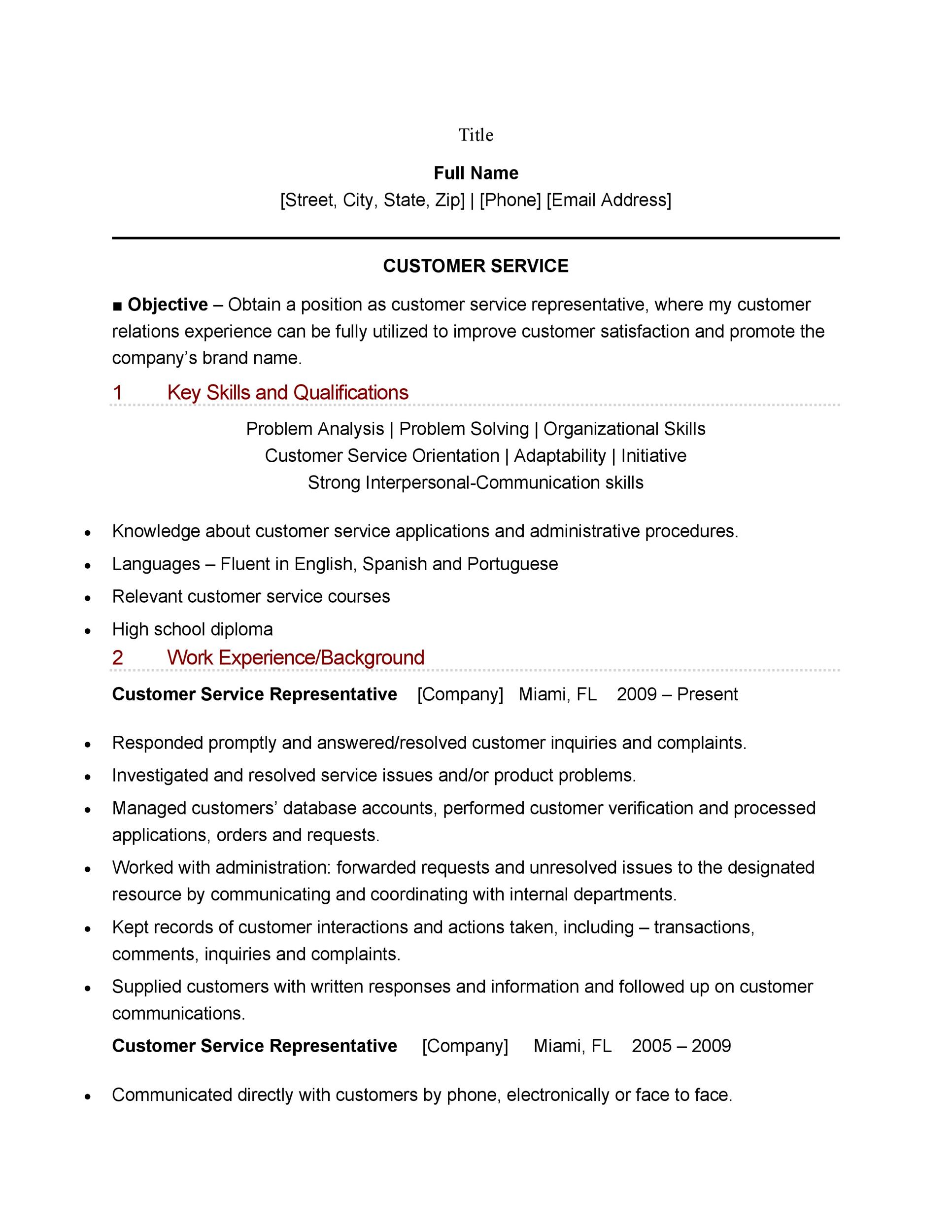 Customer Service Resume Sample