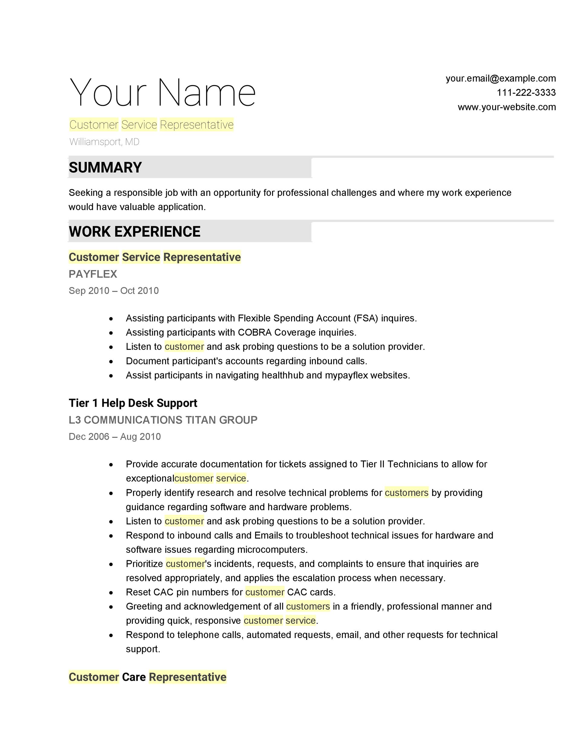 Customer Service CV Template