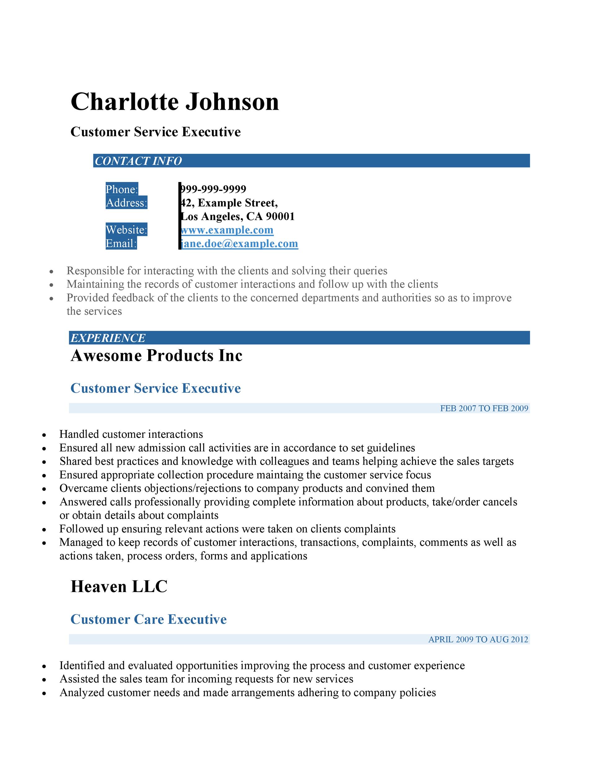 Blue Customer Service Resume Template