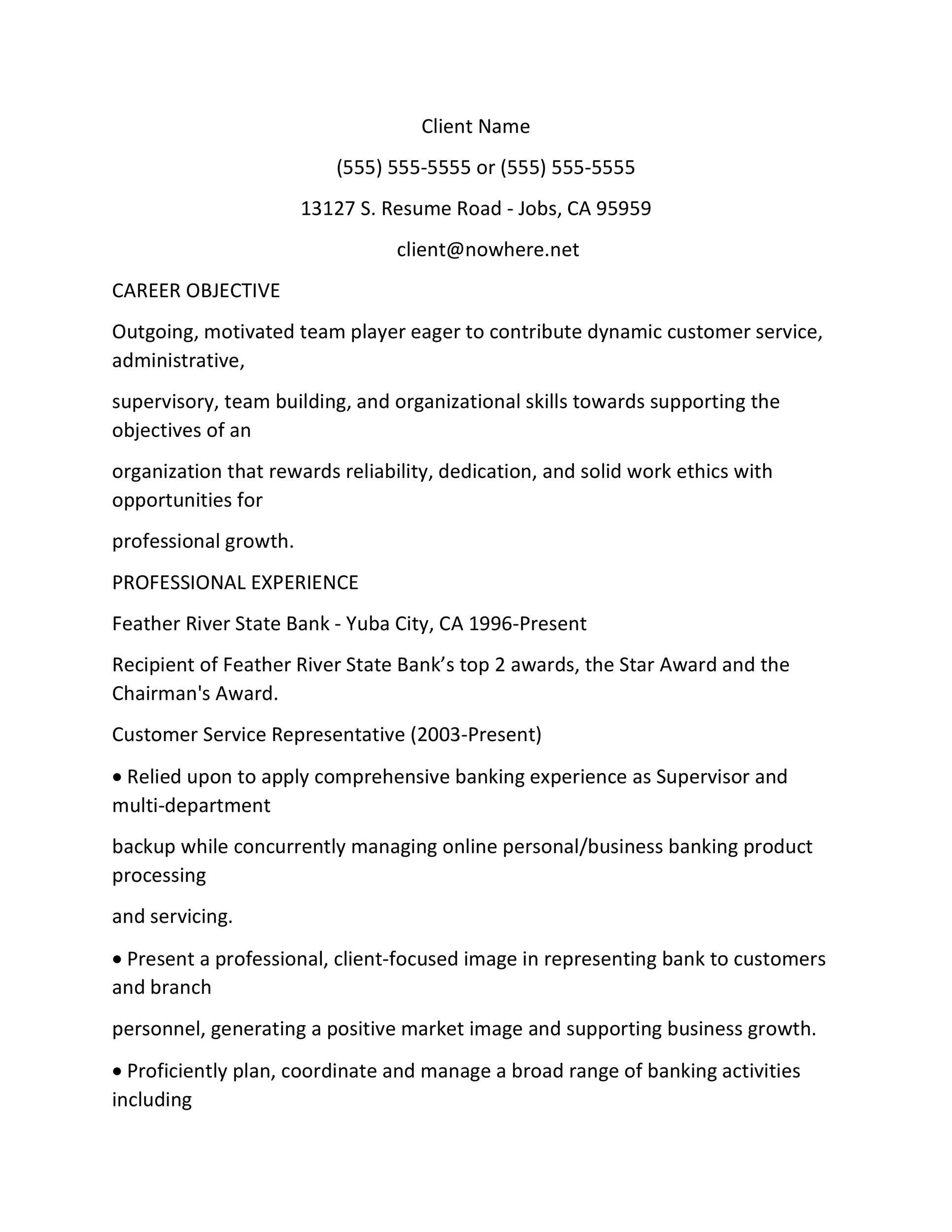 Customer Service Resume Format