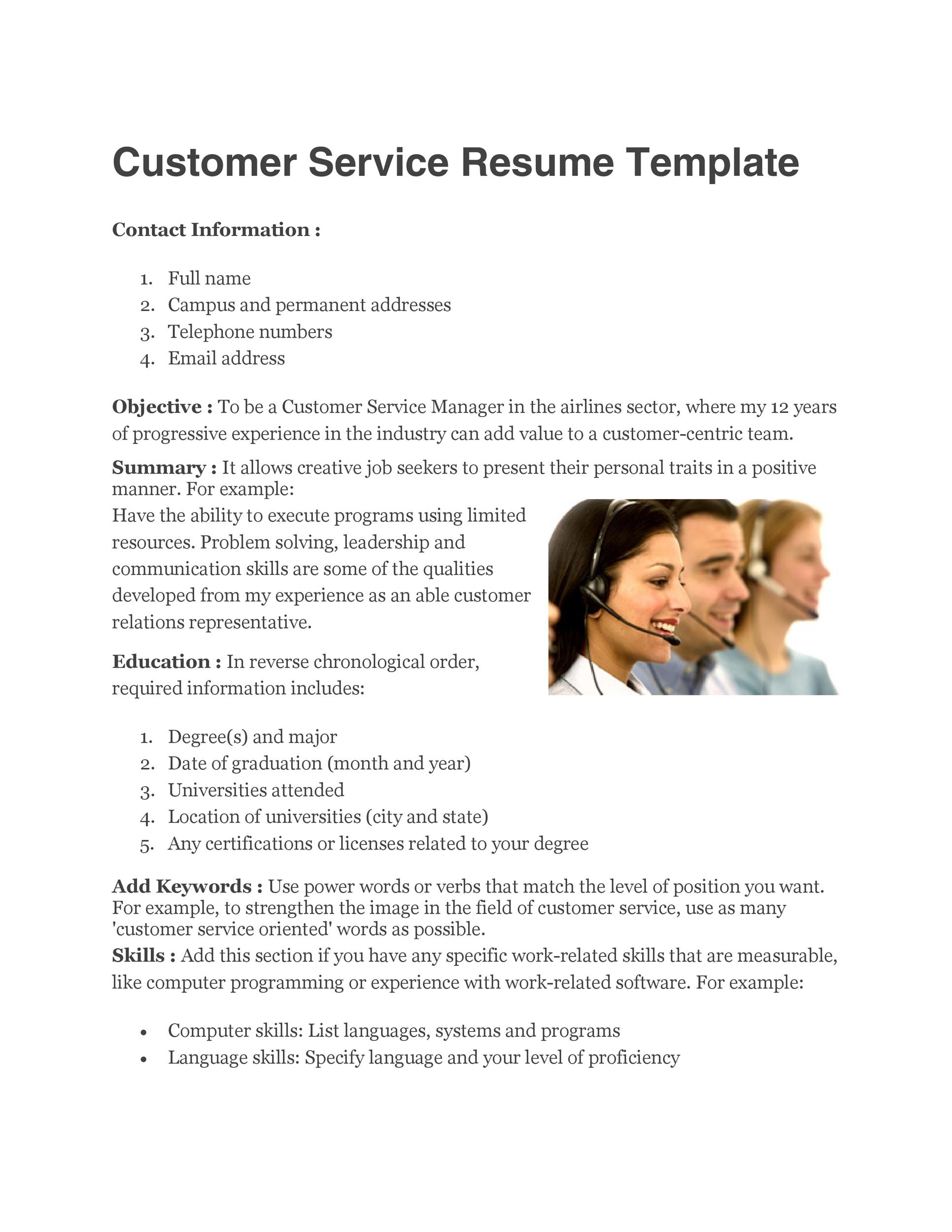 Blank Customer Service Resume