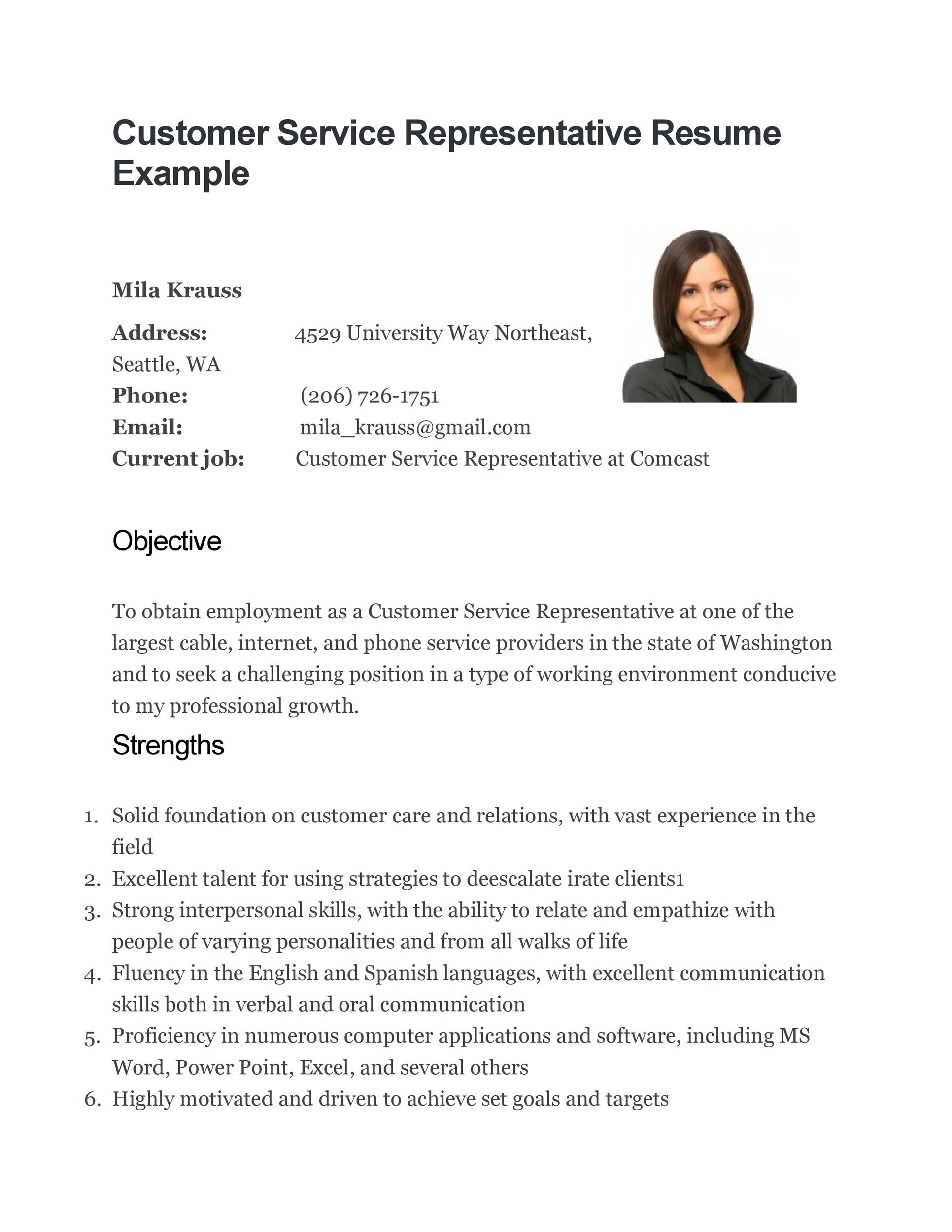 Customer Service Rep Resume Example