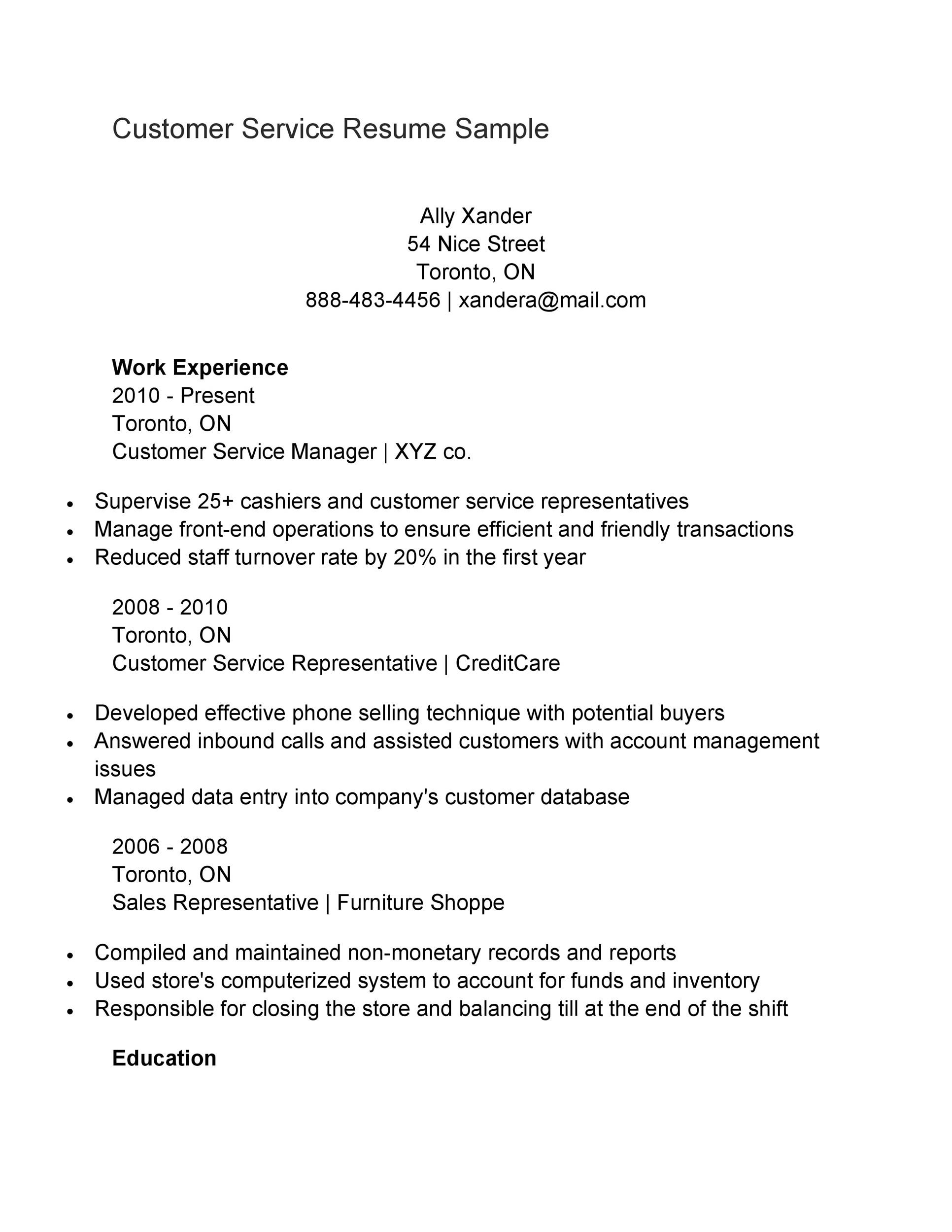 Customer Service Resume Sample Format