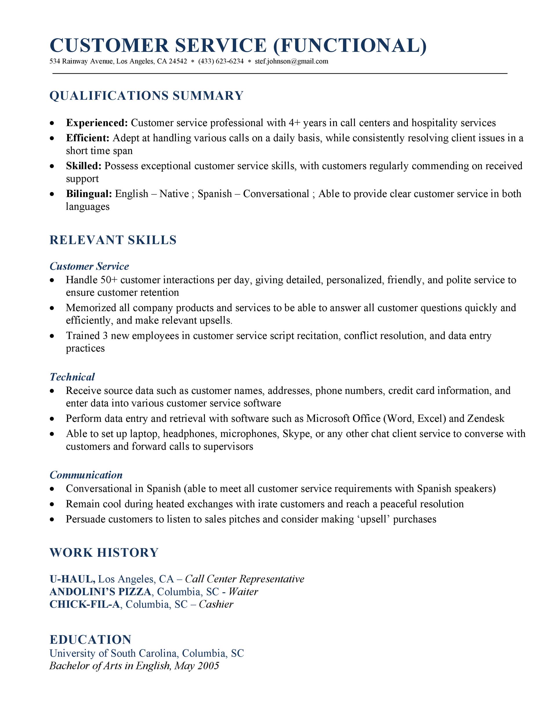 Customer Service (Functional)