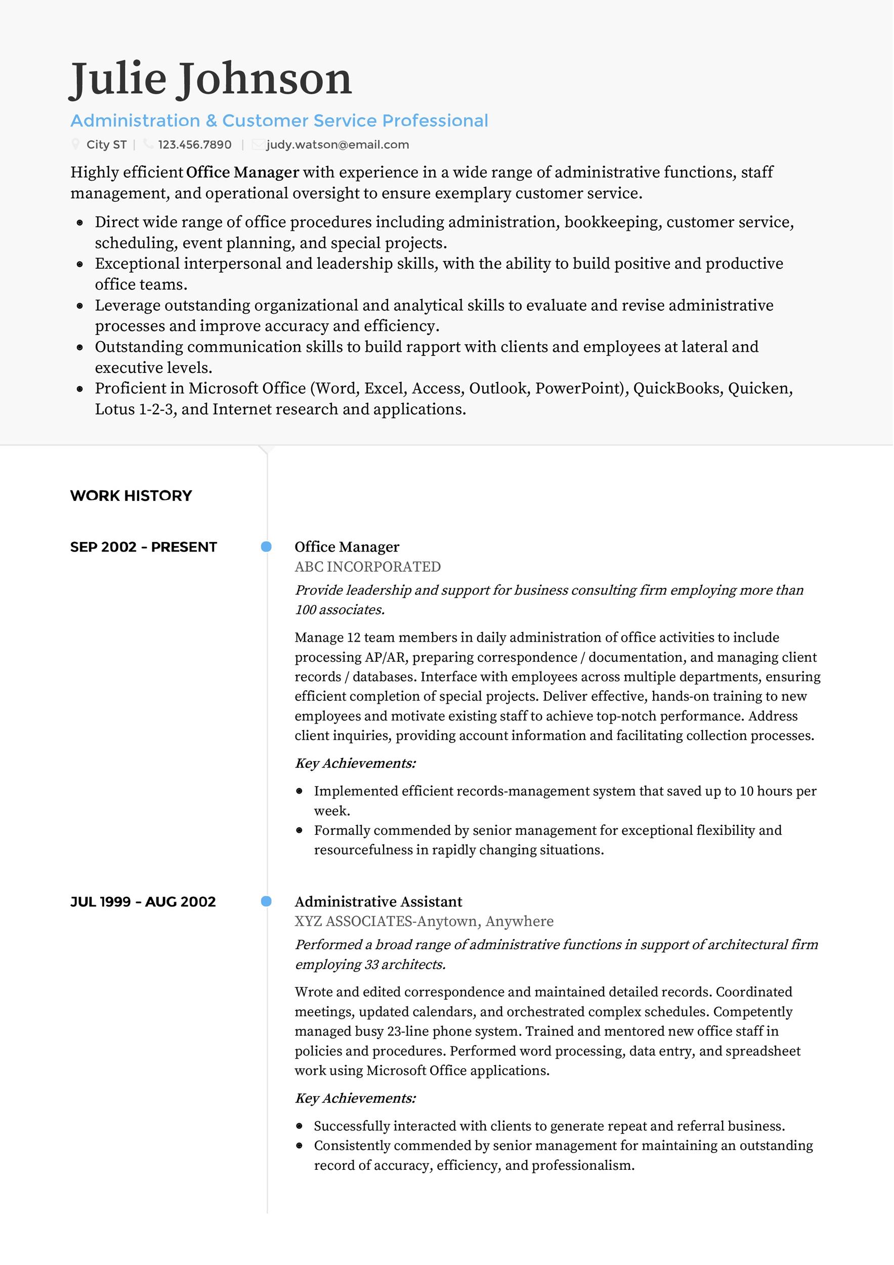 Professional Customer Service Resume Example