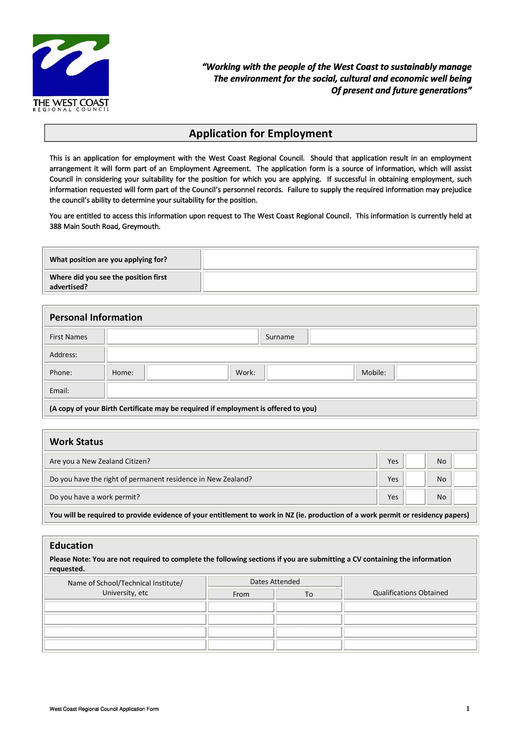 Application for Employment Form