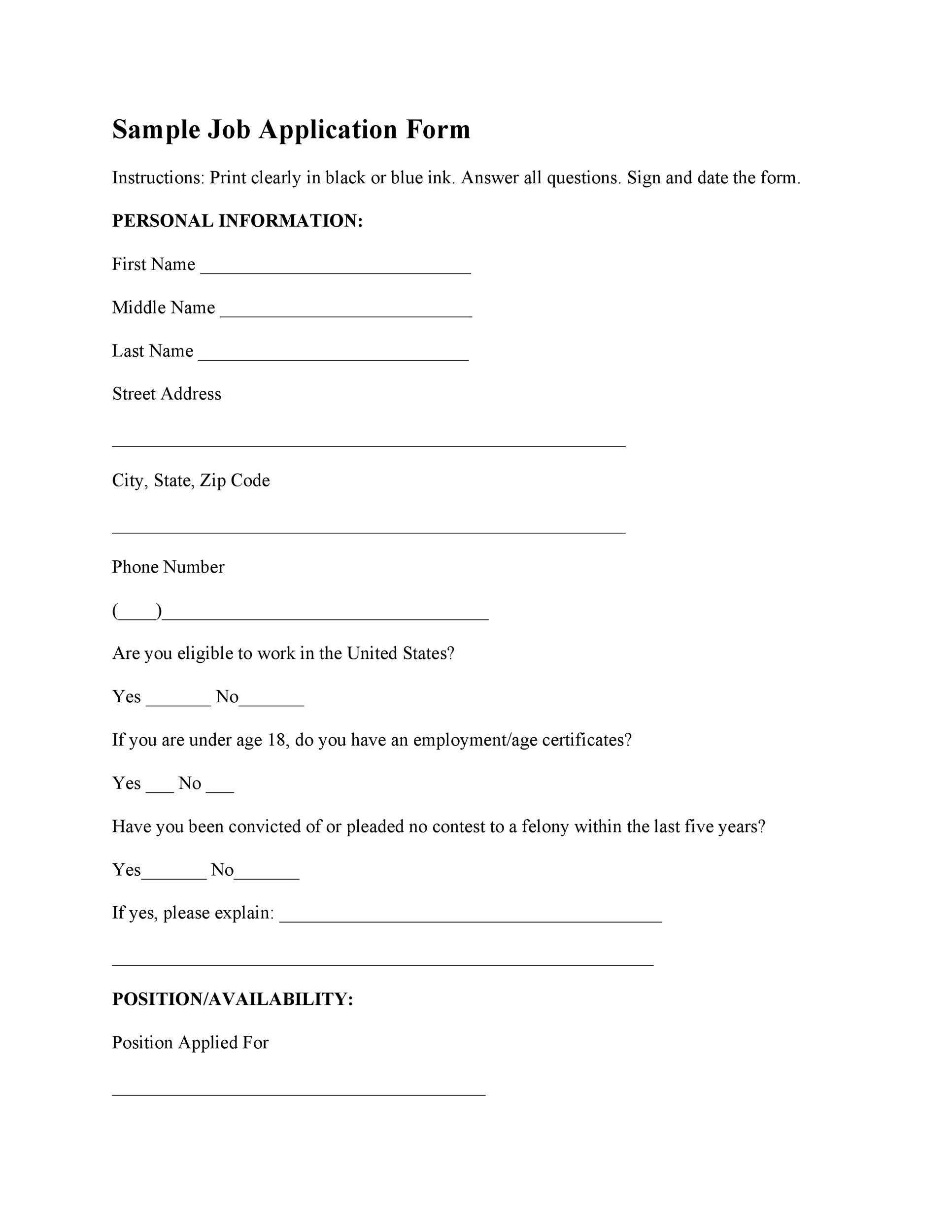 Sample Job Application Form