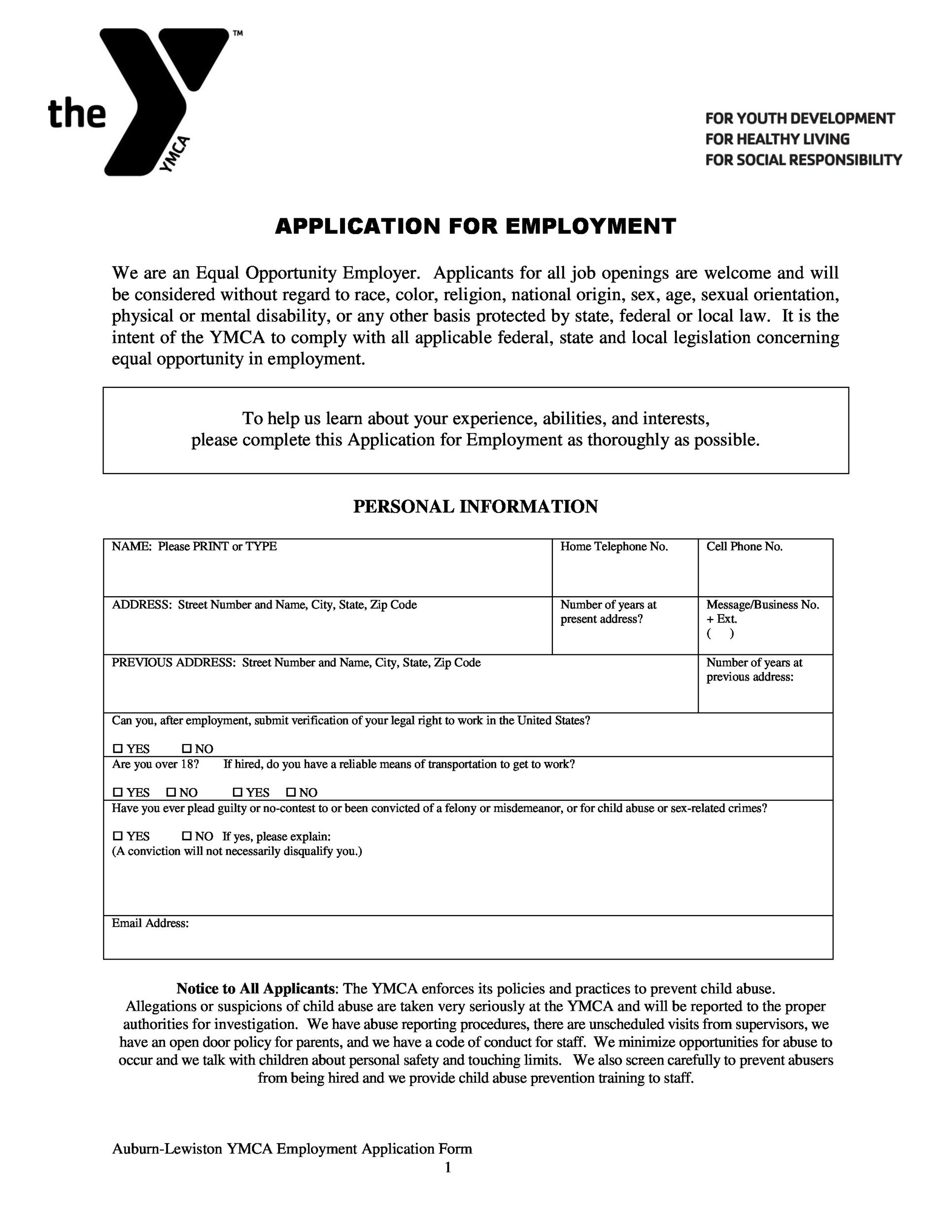 Application for Employment Template