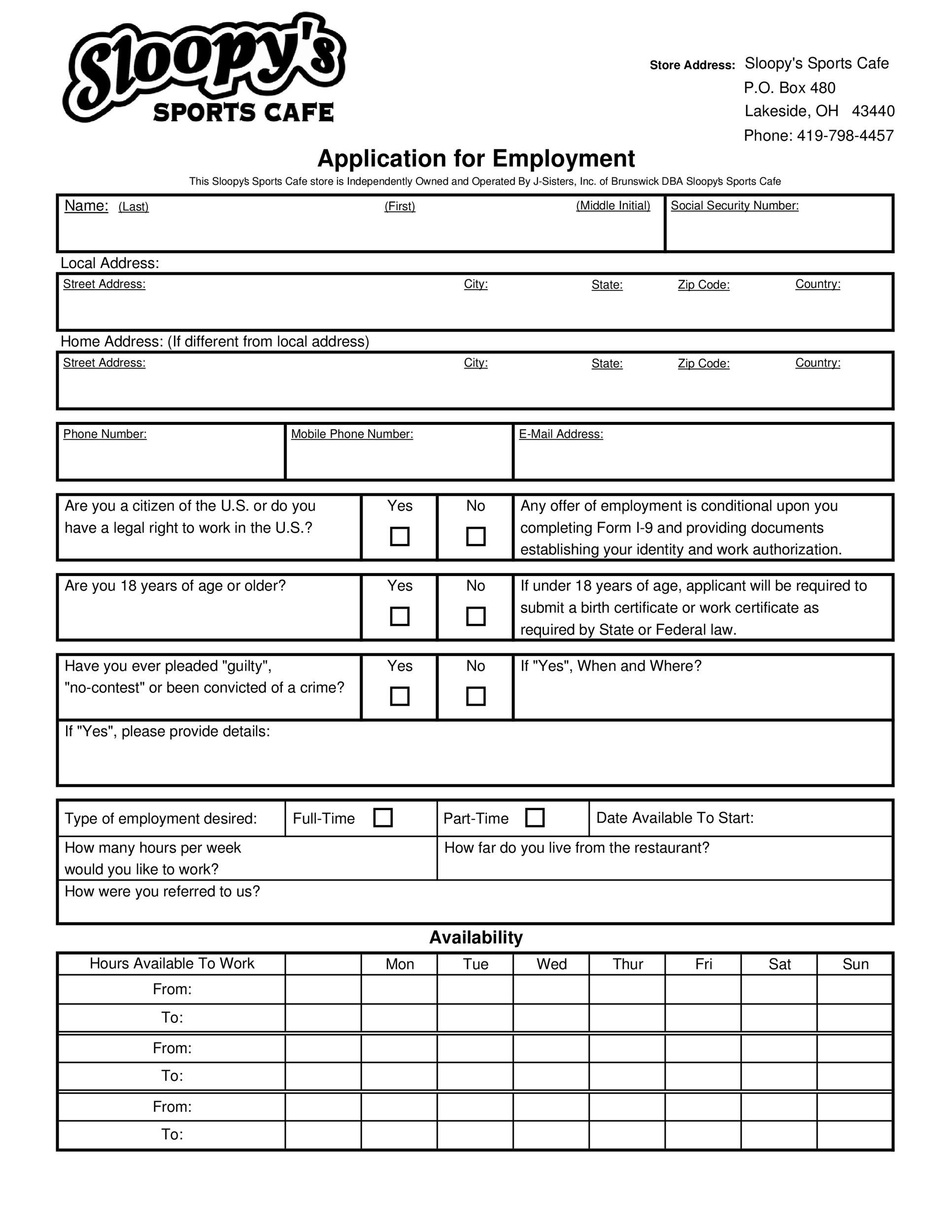 Form of Application for Employment