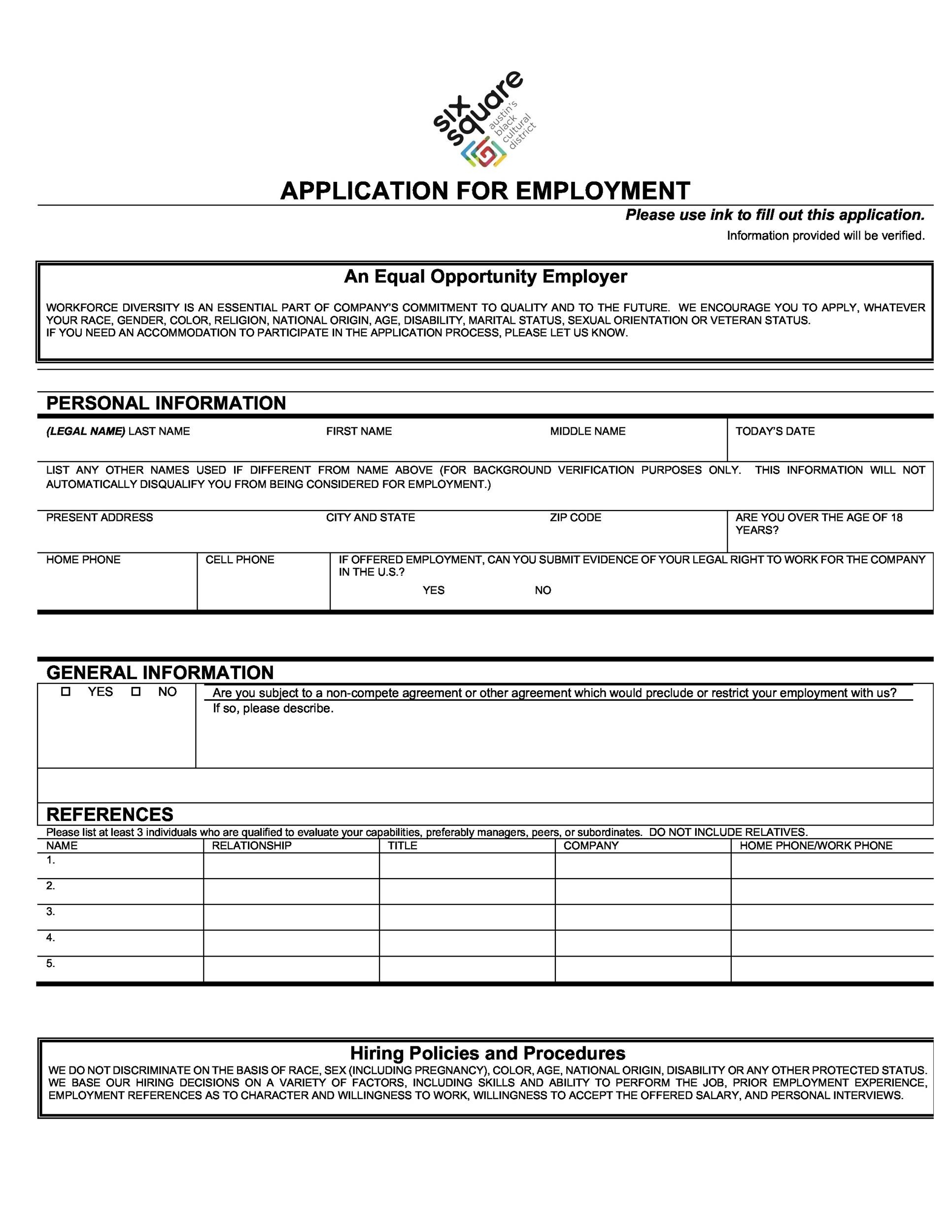 Templates For Employment Application Form Talentlyst