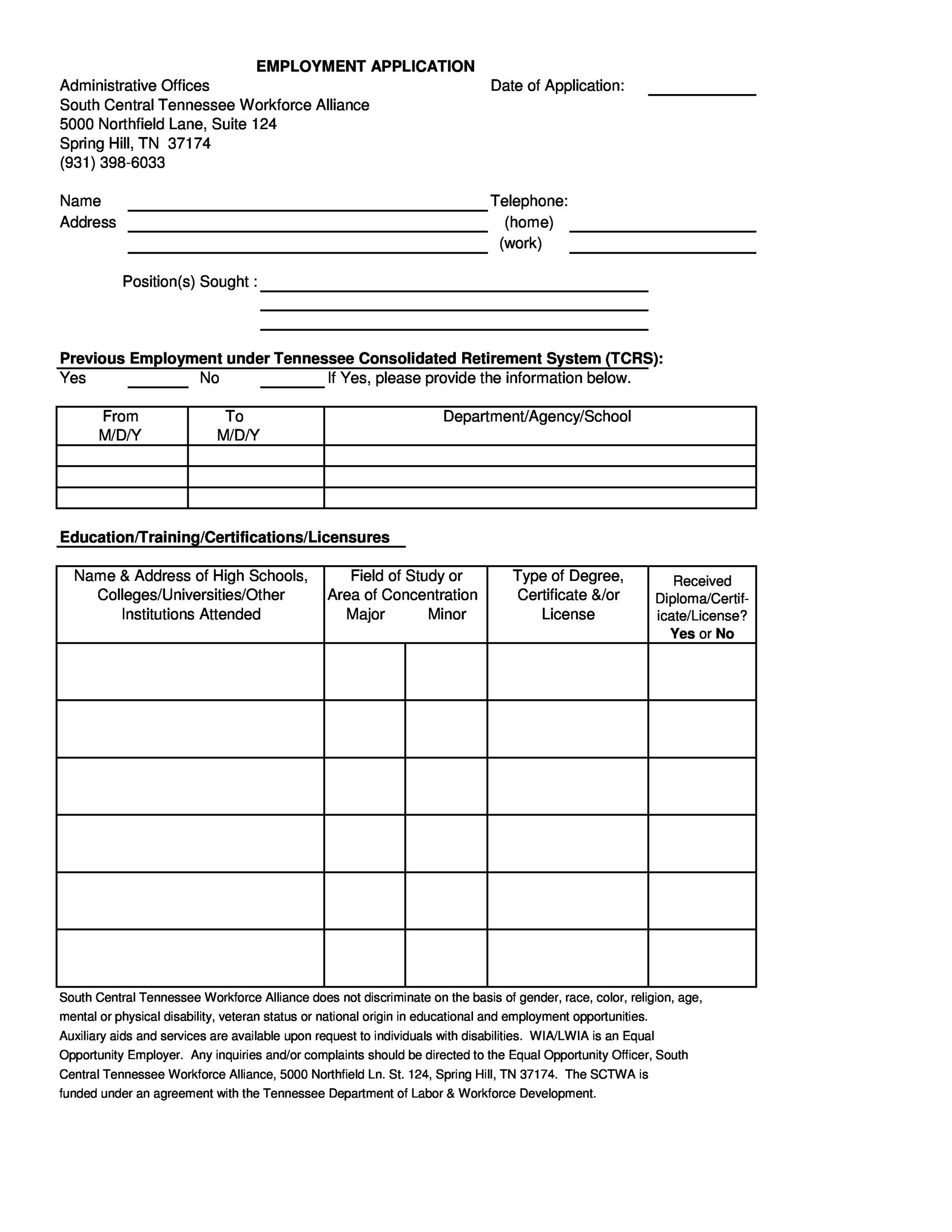 Blank Employment Application