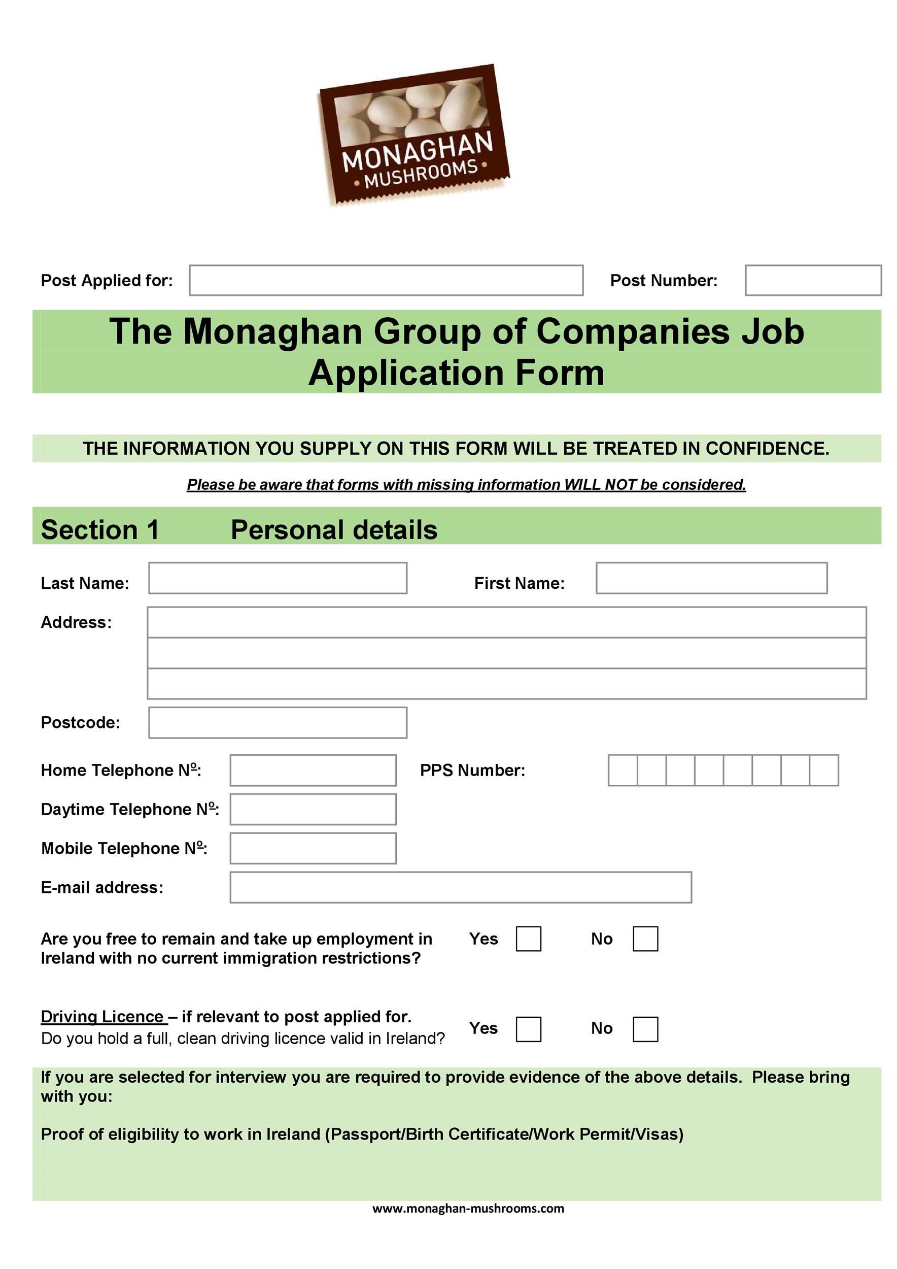 Job Application Form Template