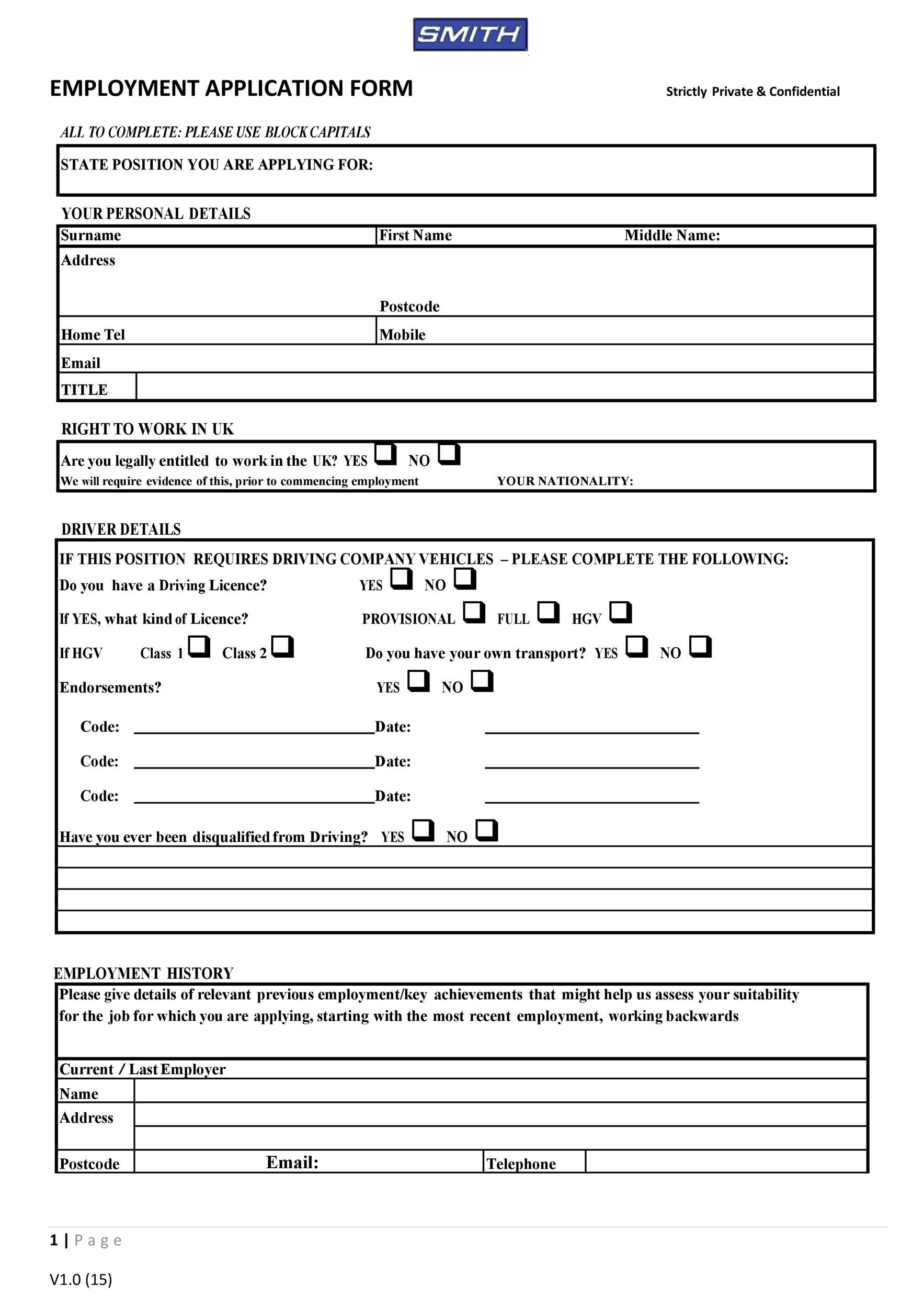 Employment Application Form Example