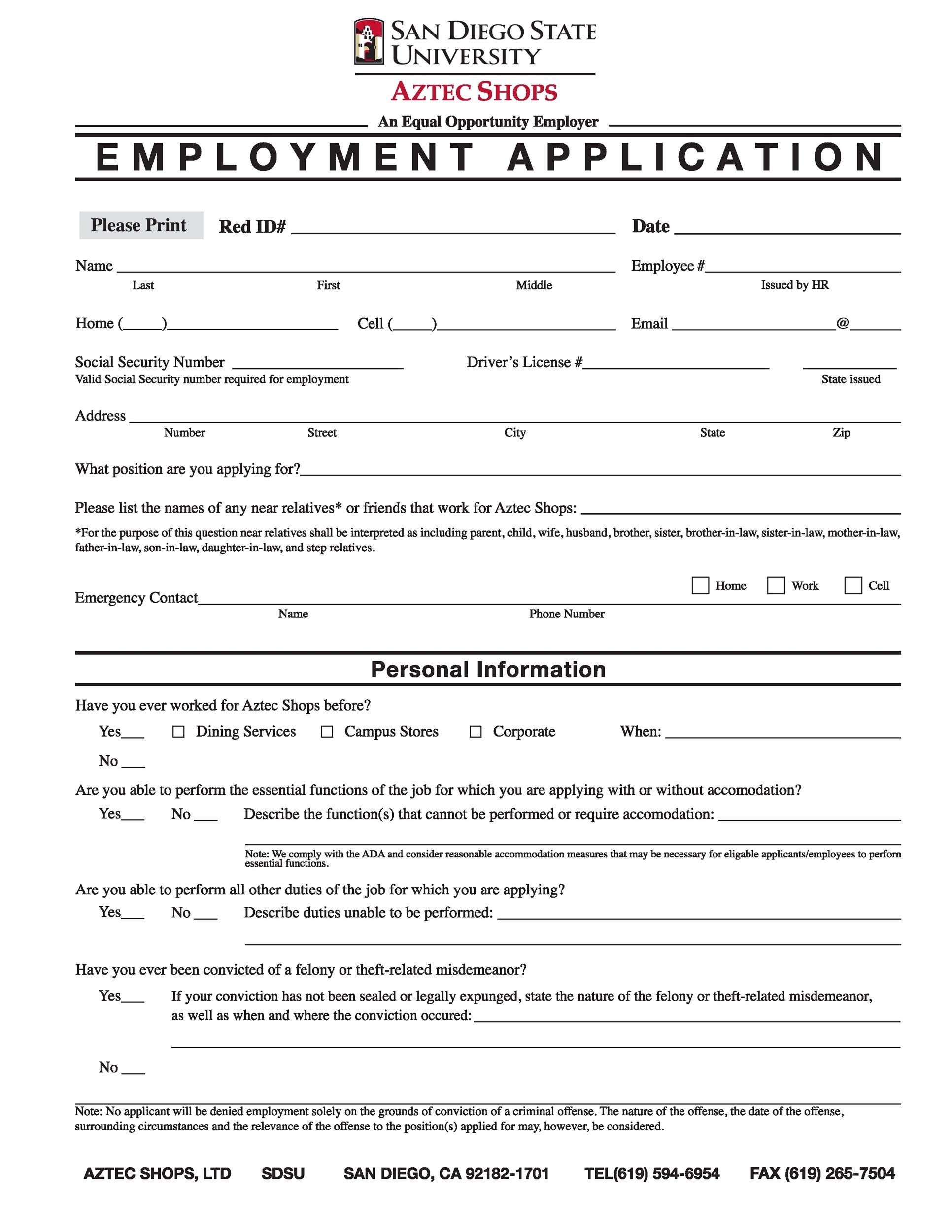 Sample Employment Application